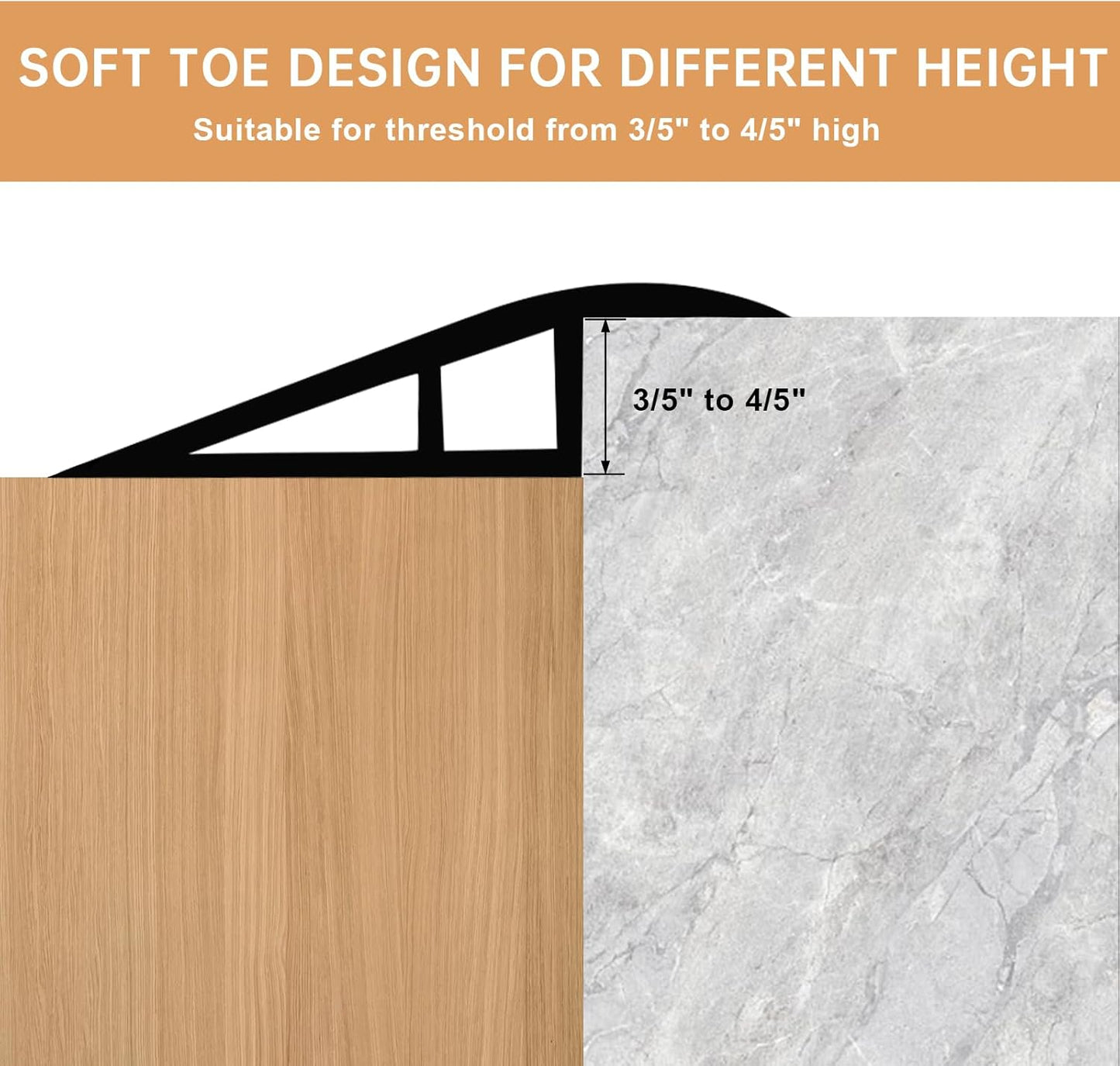 Vinyl Door Threshold Flooring Transition Strip Self Adhesive Carpet Edging Strip for Laminate Doorway Edge Threshold from 3/5" to 4/5" (Smoked Brown Wood Grain, 6.6 Ft)