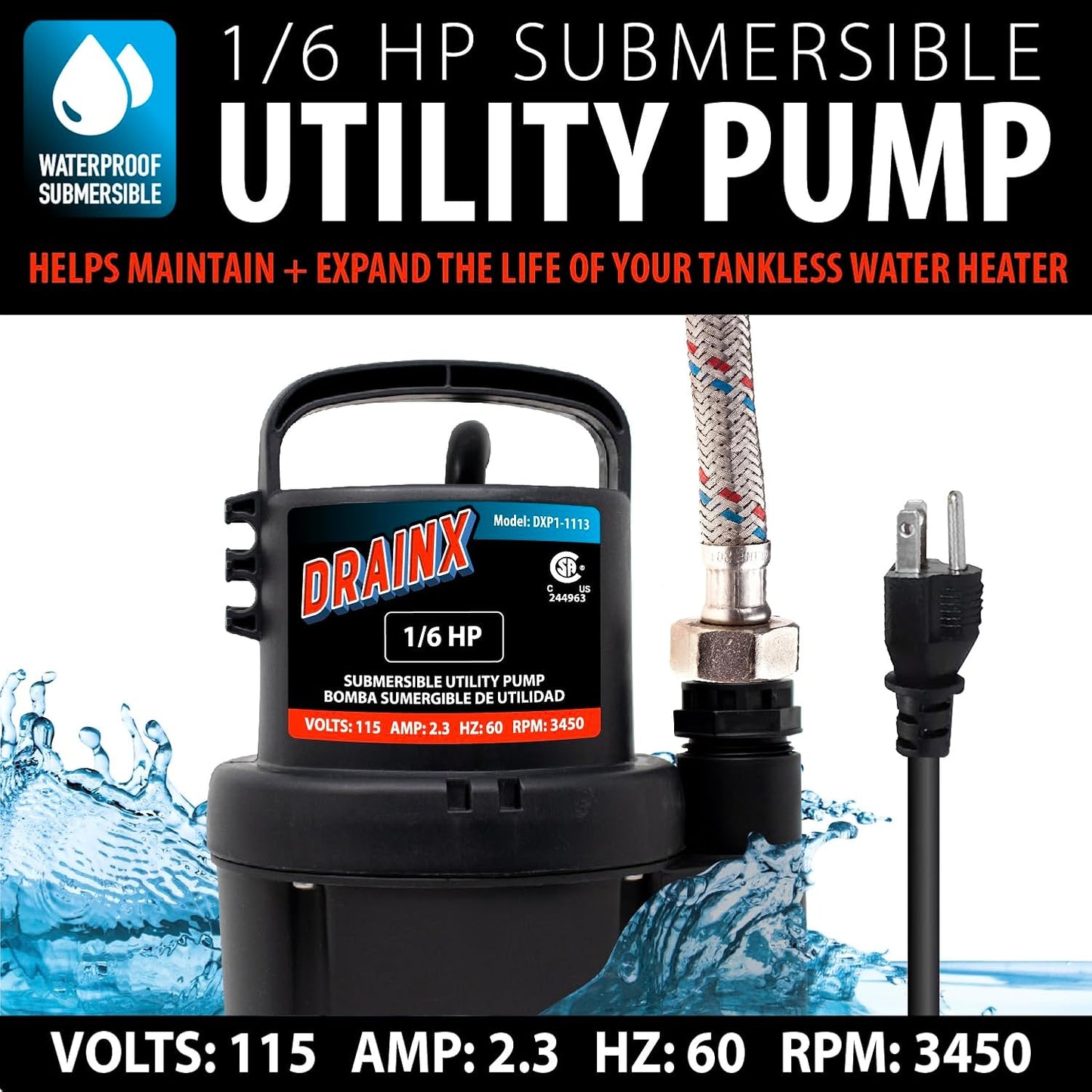 DrainX Tankless Water Heater Flush Kit Includes 4 Quarts of Eco Friendly and Powerful Liquid Descaling Solution for 4 Uses, 5 Gallon Bucket and 1/6HP Extra Strength Pump