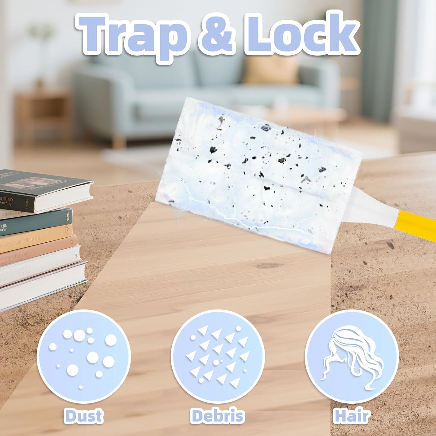 52 Count Disposable Duster Refills for Cleaning, 180° Dusters Refills Compatible with Swiffer (Blue, 50 Count Dust Removal Brushes + 1 Standard Handle + 1 Extended Handle)