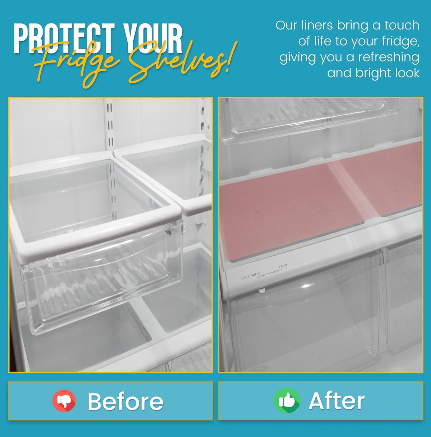 Refrigerator Liners for Shelves (16 Pack) by Linda’s Essentials - Non-Adhesive Shelf or Drawer Liner, BPA-Free Fridge Mats for Kitchen & Cabinets, Easy to Clean, Ideal Household Essentials (Pink)