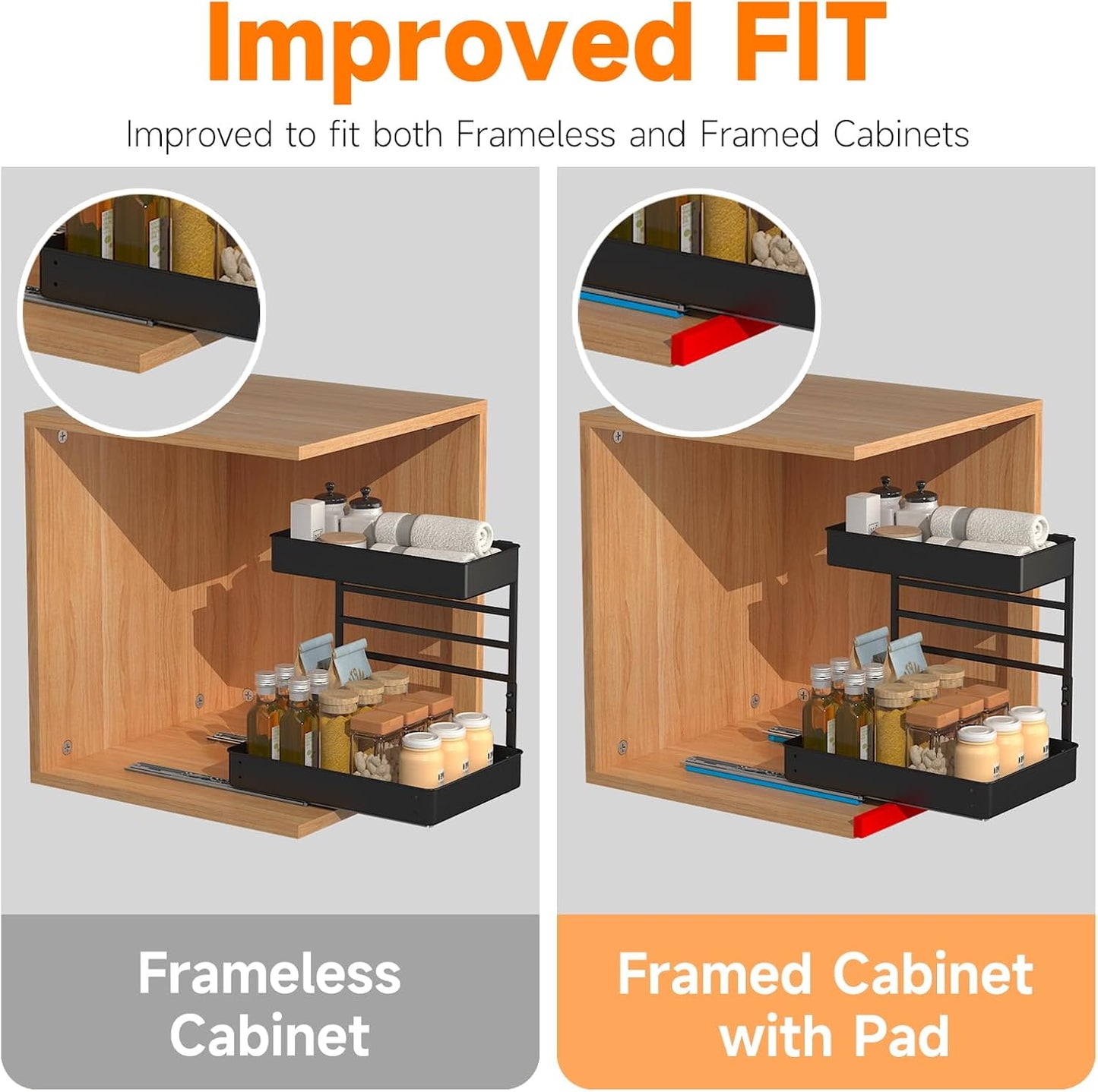 EVERIE Metal Pull Out Slide Shelf Organizer for Under Sink Organization in Kitchen, Bathroom, Counter, Cabinets, Minimum Available Space 13" Wide x 16.5" Deep (Black, 1 Set)