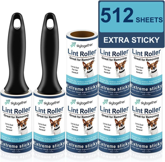 Lint Rollers for Pet Hair Extra Sticky, Dog Cat Pet Hair Remover Couch Lint Roller Travel Size Lint Remover for Clothes, 2 Reusable Handles+8 Lint Roller Refills Pack, 512 Sheets Total