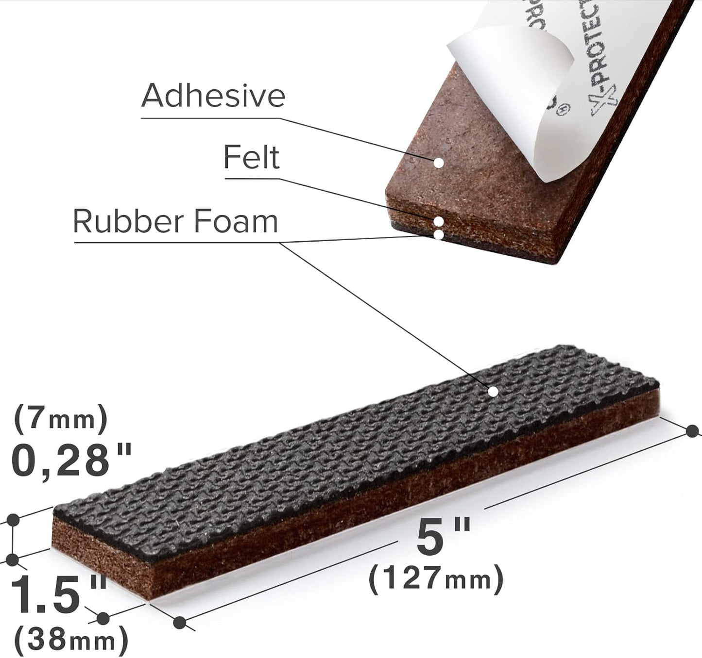 Non-Slip Furniture Grips: 8 Pcs Rubber Pads 1.5' x 5' by X-PROTECTOR Ideal Floor Protectors