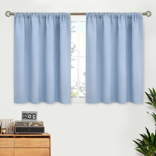 BGment Baby Blue Room Darkening Curtains for Bedroom Kitchen Window 40 Inches Long - Thermal Insulated Short Drapes Privacy for Nursery Kids Cafe Bathroom, 42 x 40 Inch, 2 Panels