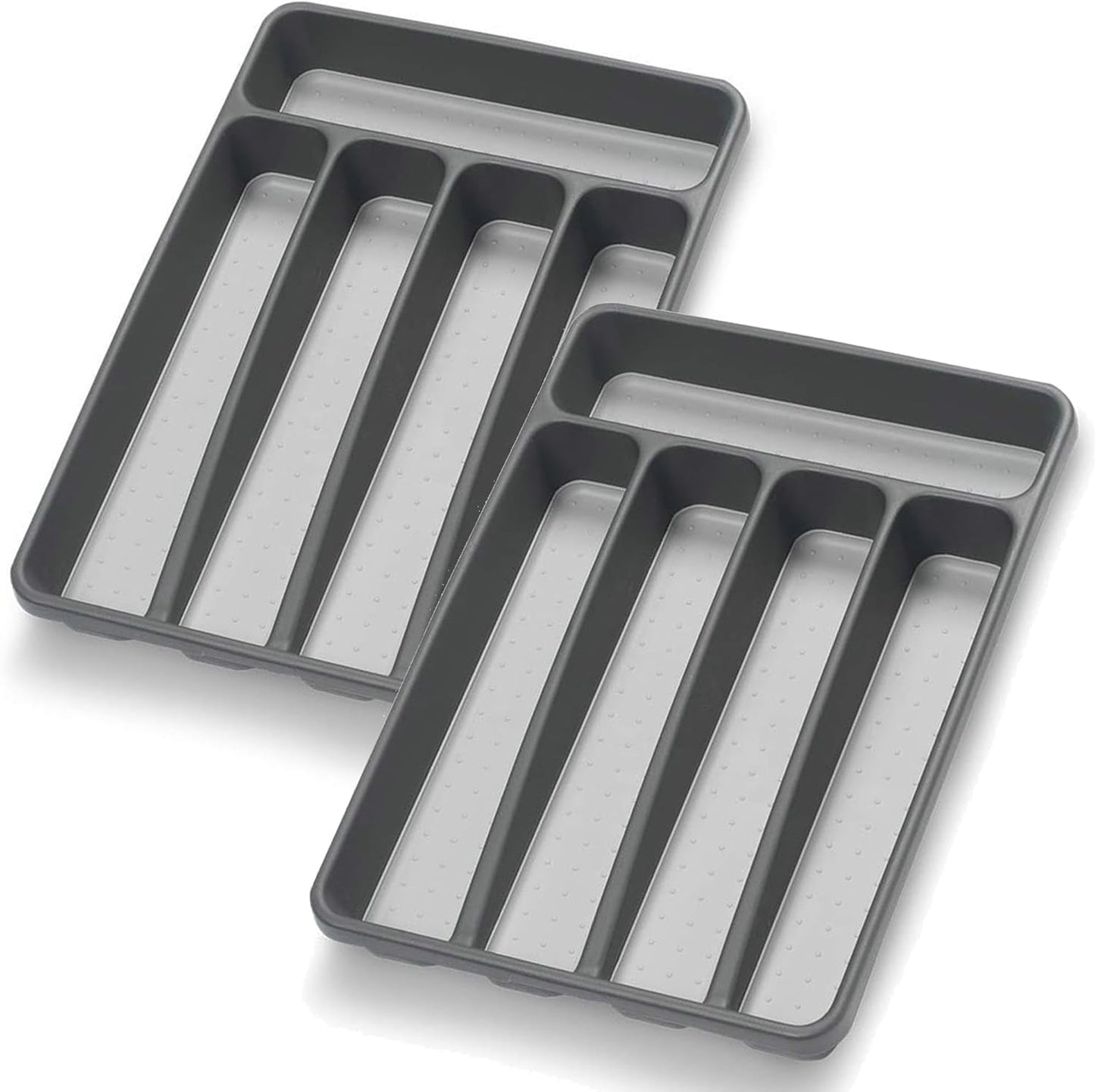 Silverware Organizer 2 Pieces Utenisl Organizer Holder Kitchen Drawer Organizer Plastic Silverware Tray for Drawer Flatware Organizer 5 Compartment Black