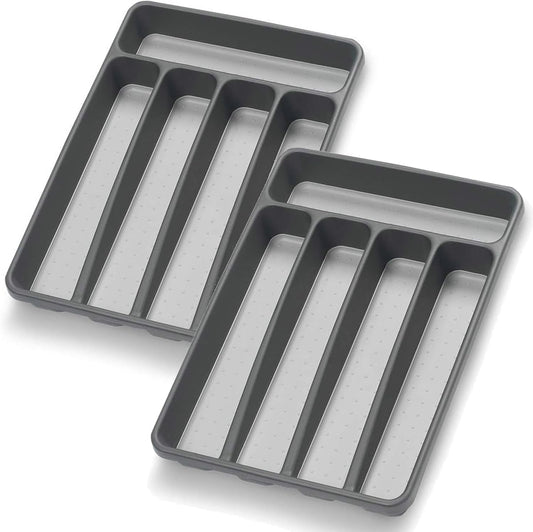 Silverware Organizer 2 Pieces Utenisl Organizer Holder Kitchen Drawer Organizer Plastic Silverware Tray for Drawer Flatware Organizer 5 Compartment Black