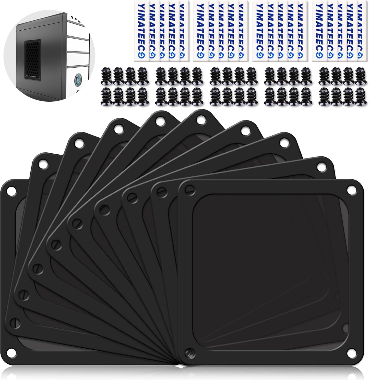 Dust Filter PC 140mm for Computer Cooler/PSU/Routers Nylon 80 Mesh, Magnetic Frame PC Fan Dust Mesh PC Cooler Filter Dustproof Computer Fan Grills (Nylon, 140 * 140mm, 10pcs, Black)