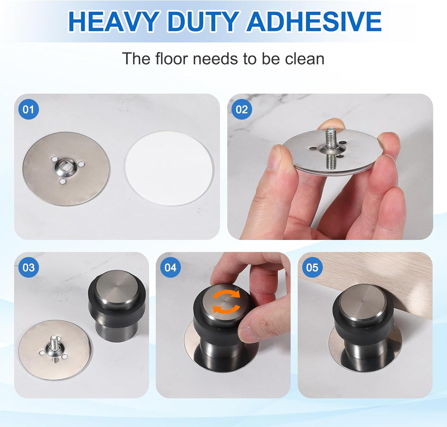 PATIKIL 3Set Round Door Stoppers, 46mm Stainless Steel Door Stop Doorstop Wedge Metal Cylinder Self Adhesive with Screw for Bottom of Door Floor Inside, Gray