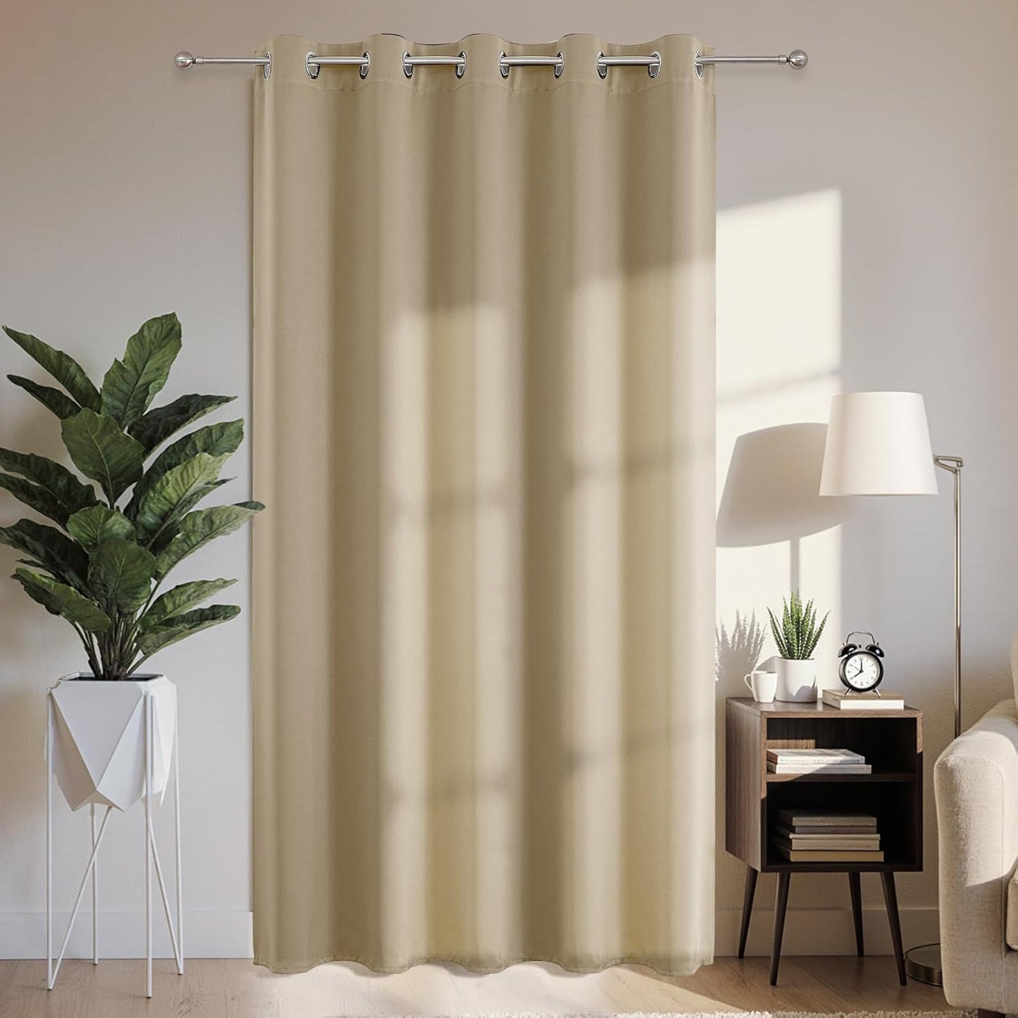 Joydeco Blackout Patio Sliding Door Curtains 84 Inches Long, Grommet Privacy Room Divider Curtains, Extra Wide Thermal Blackout Drapes for Bedroom Living Room (Light Beige, 70Wx84L, 1 Panel)