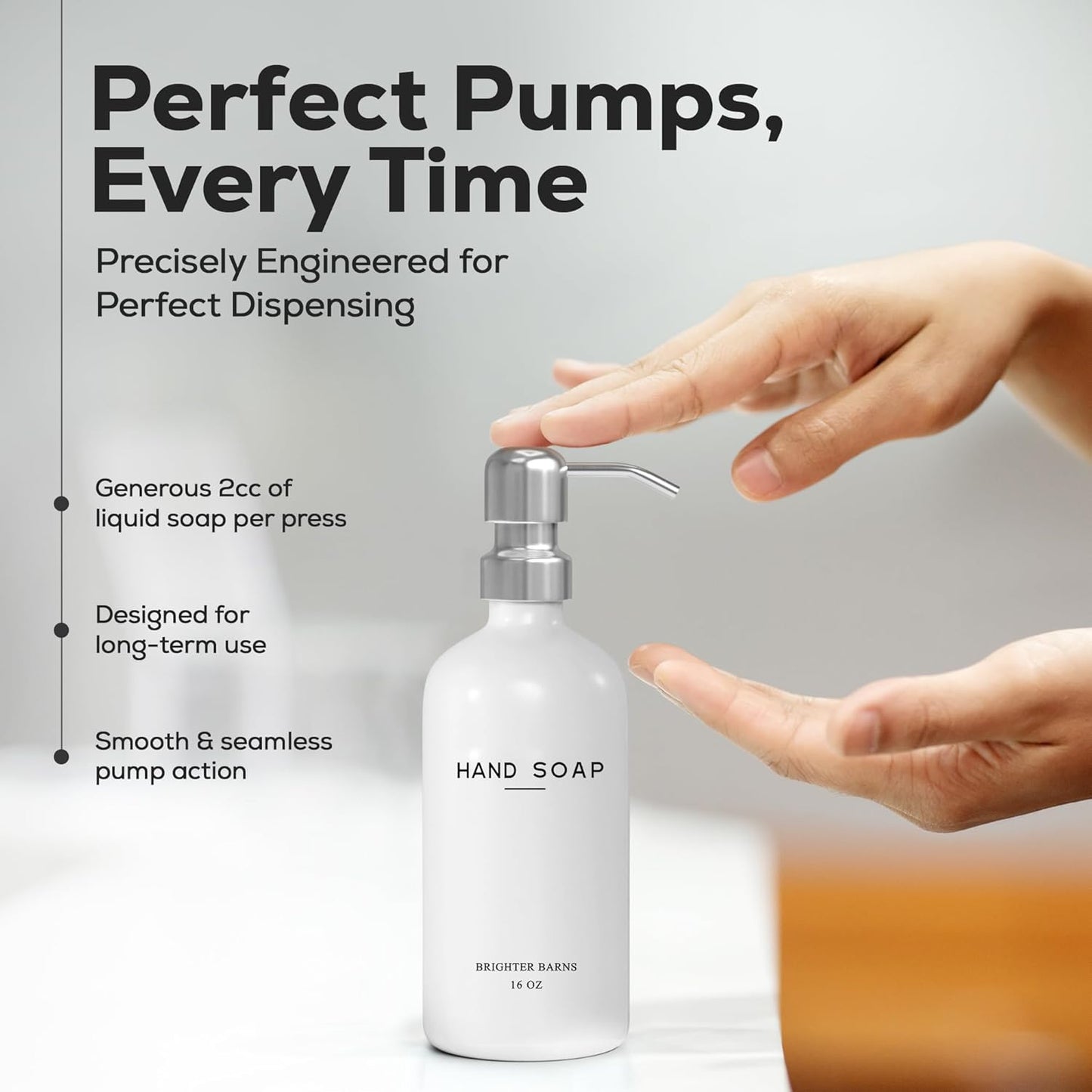 White Glass Hand and Dish Soap Dispenser Set by Brighter Barns - Modern Kitchen Soap Dispenser Set & Pump for Sink - Farmhouse Home Decor, Minimalist Kitchen Accessories (White)