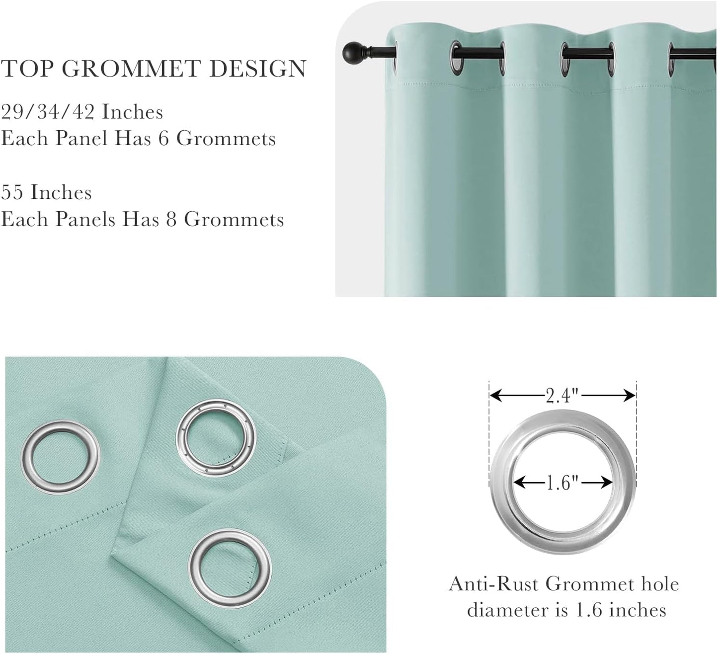 PONY DANCE Aqua Blackout Curtains 80 inch Long 2 Panels Set, Thermal Insulated Solid Grommet Closet Curtains for Bedroom Closet Door, Temporary Doorway Cover Room Divider Drapes, W 55" x L 80"