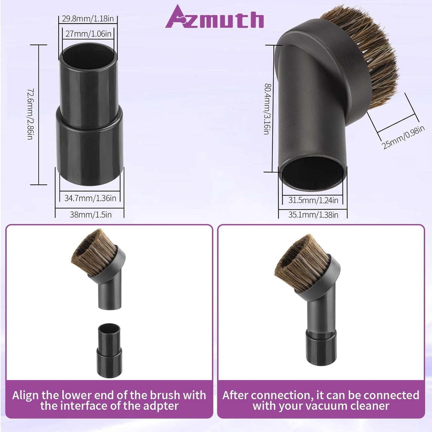 4 Pcs 25mm Horsehair Round Brush Vacuum Brush Attachment with 1-1/4 to 1-3/8 inch Hose Adapter for 1.25 inch/32mm Inner Diameter Vacuum Cleaner, Vacuum Attachment for Most Household Vacuum Cleaners