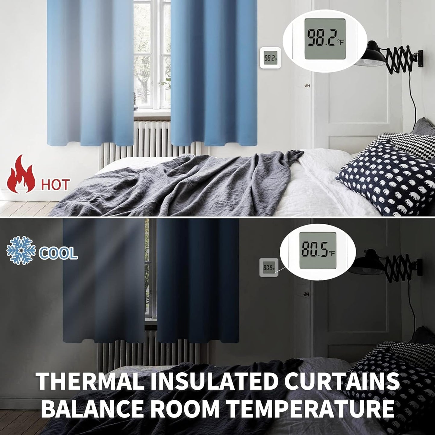 BGment Denim Blue Blackout Curtains 36 Inches Long for Kitchen Cafe Window - Short Length Thermal Insulated Drapes Darkening for Bathroom RV Window Privacy, 42 x 36 Inch, 2 Panels