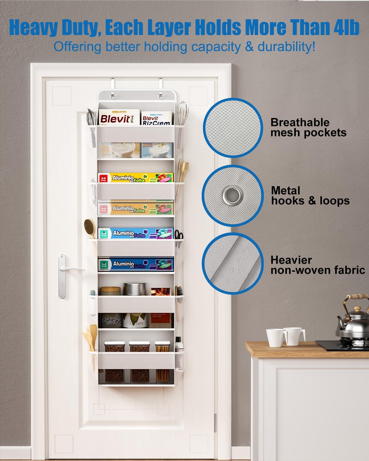 Over The Door Storage Organizer, RV Bathroom Organizer, Over The Door Organizer Camper Storage and Organization, 5 Shelf Hanging Over Door Organizer for Camper, Bathroom, Bedroom, Closet-Beige