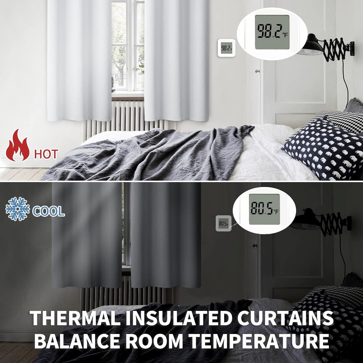 BGment Short Curtains 36 Inches Length for Kitchen Bathroom Window - Rod Pocket 34 Inch Width Thermal Insulated Drapes for Basement Cafe Camper Bedroom, Greyish White, 2 Panels, 34 x 36 Inch