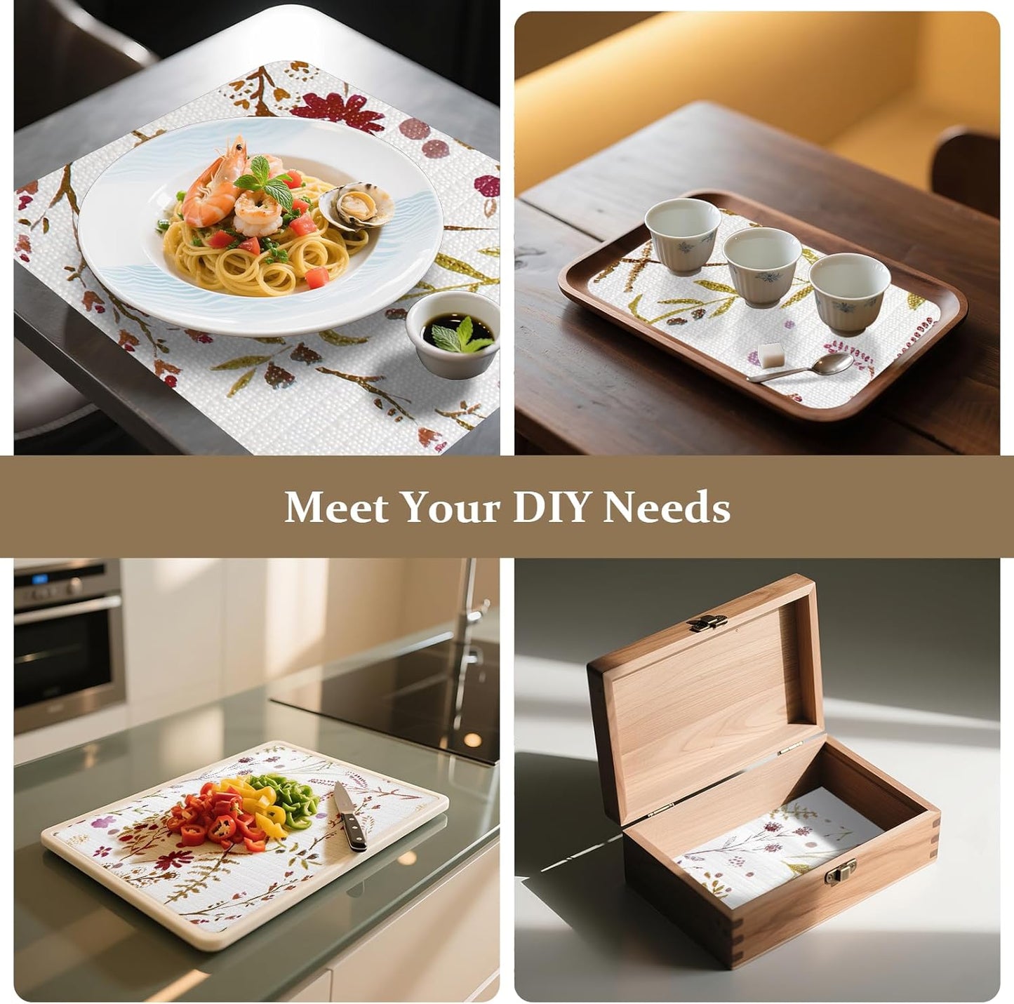 FINNEZ Shelf and Drawer Liner 12in x 10FT with Cutting Tool, Non Slip Non Adhesive Drawer Liners for Kitchen Cabinets, Waterproof Floral Cabinet Liner for Shelves, Refrigerator