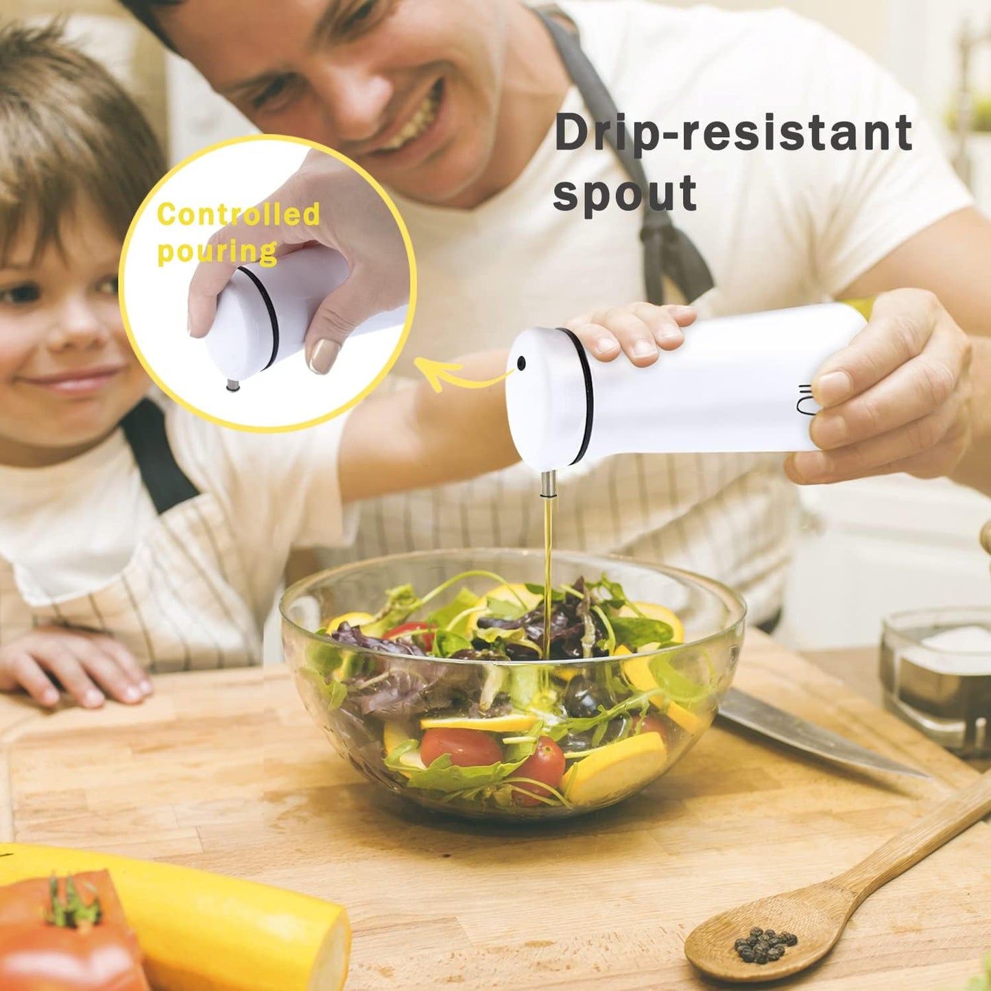 Aelga Black and White Oil And Vinegar Dispenser Set - 2 Pack Glass Oil Dispenser Bottle for Kitchen with No-Drip - Cute Farmhouse Kitchen Decor and Accessories for Home Restaurants