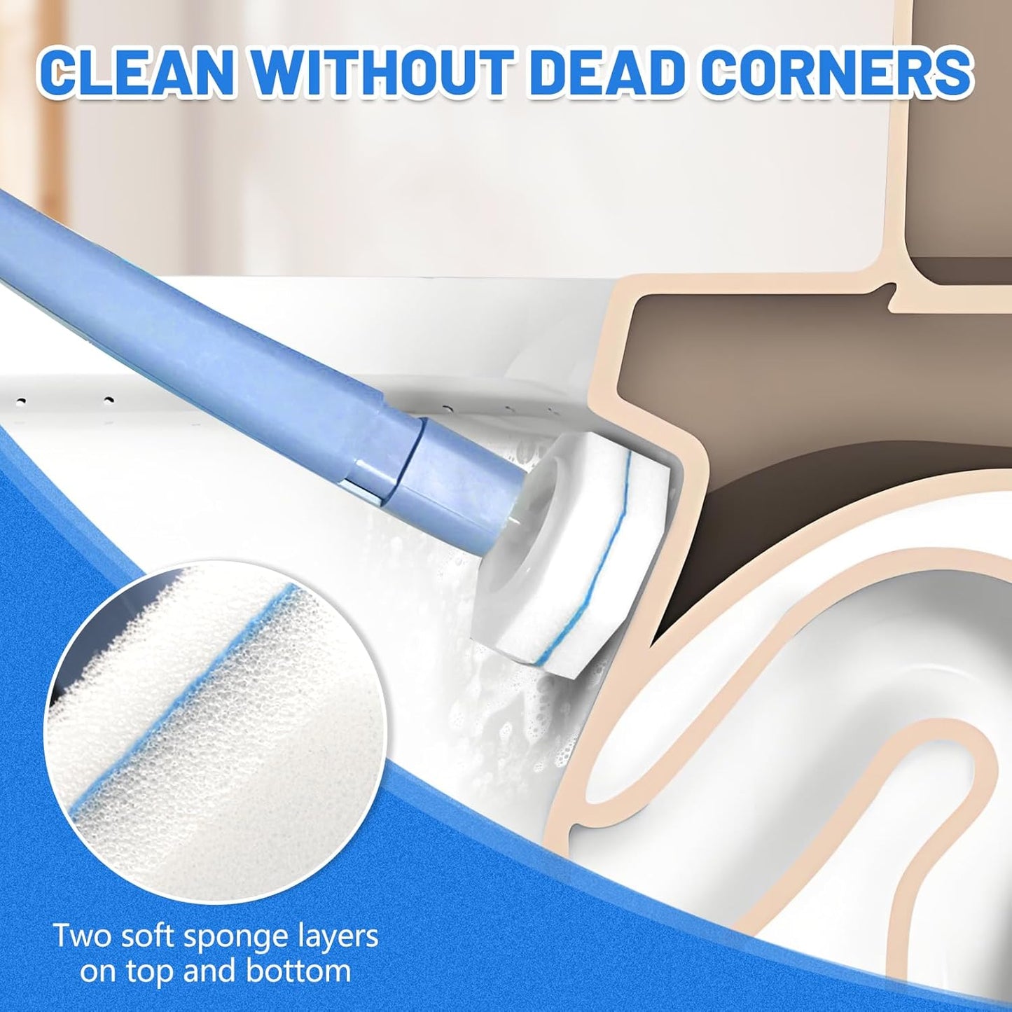 10PCS Toilet Wand Refills - Disposable Replacement Heads for Most Toilet Brushes | Hygienic Cleaning Pads | No-Scratch, Quick-Dry & Easy-to-Use (Sponge Cleaning Head)