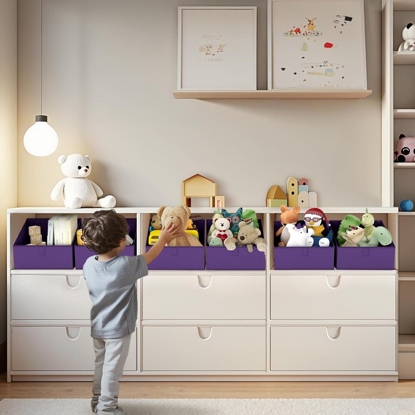 DIMJ Closet Storage Bins 8 Pack - Fabric Trapezoid Closet Organizer Bin, Foldable Storage Baskets for Shelves, Closet Shelf Organizer, Clothing Storage Box for Toys, Books, Towel, Clothes, Purple