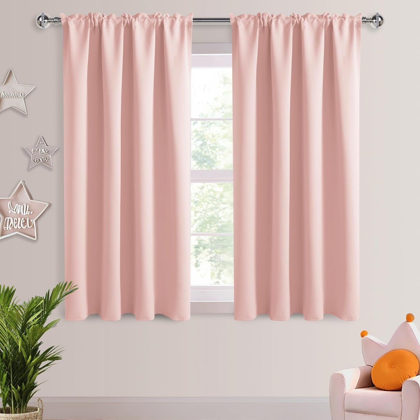DWCN Blackout Curtains – Thermal Insulated, Energy Saving & Noise Reducing Bedroom and Living Room Curtains, Blush Pink, W 52x L 54 Inch, Set of 2 Rod Pocket Curtain Panels