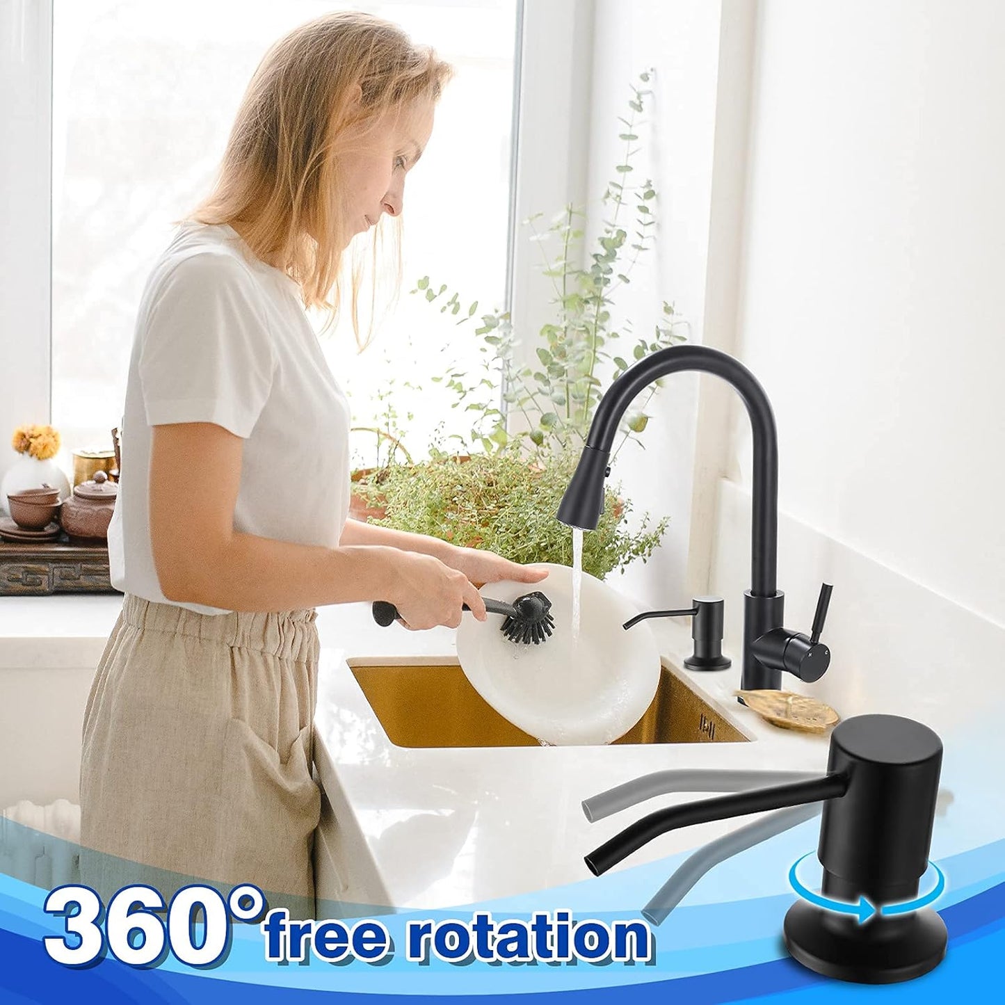 Built in Soap Dispenser for Kitchen Sink WEWE, Stainless Steel Matte Black in Counter soap Dispenser Refill from The Top 10oz Large Liquid Bottle