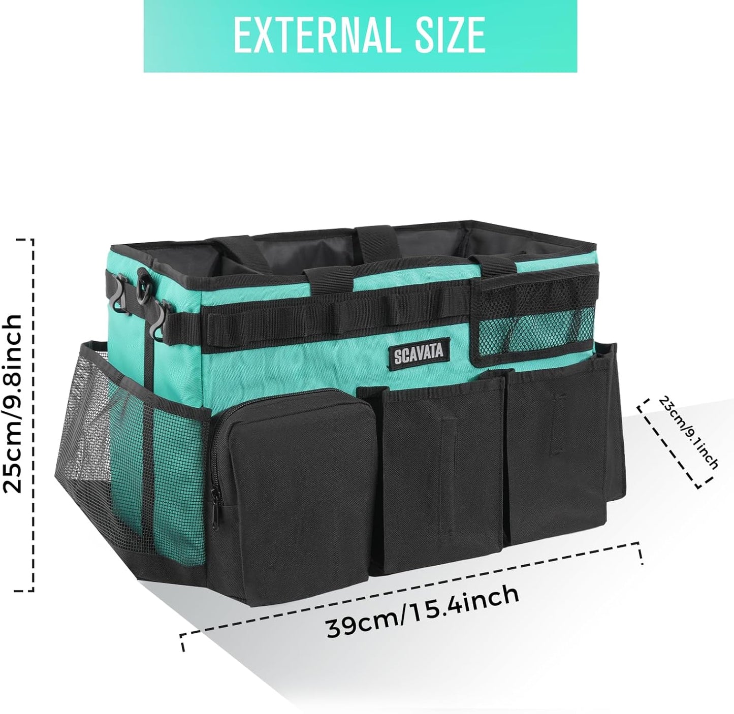 Wearable Cleaning Caddy Bag, Cleaning Caddy Supplies Organizer with Handle & Shoulder Straps for Housekeepers, Under Sink & Car Cleaning Tool Organizers with 4 Foldable Divider (Lake Blue)