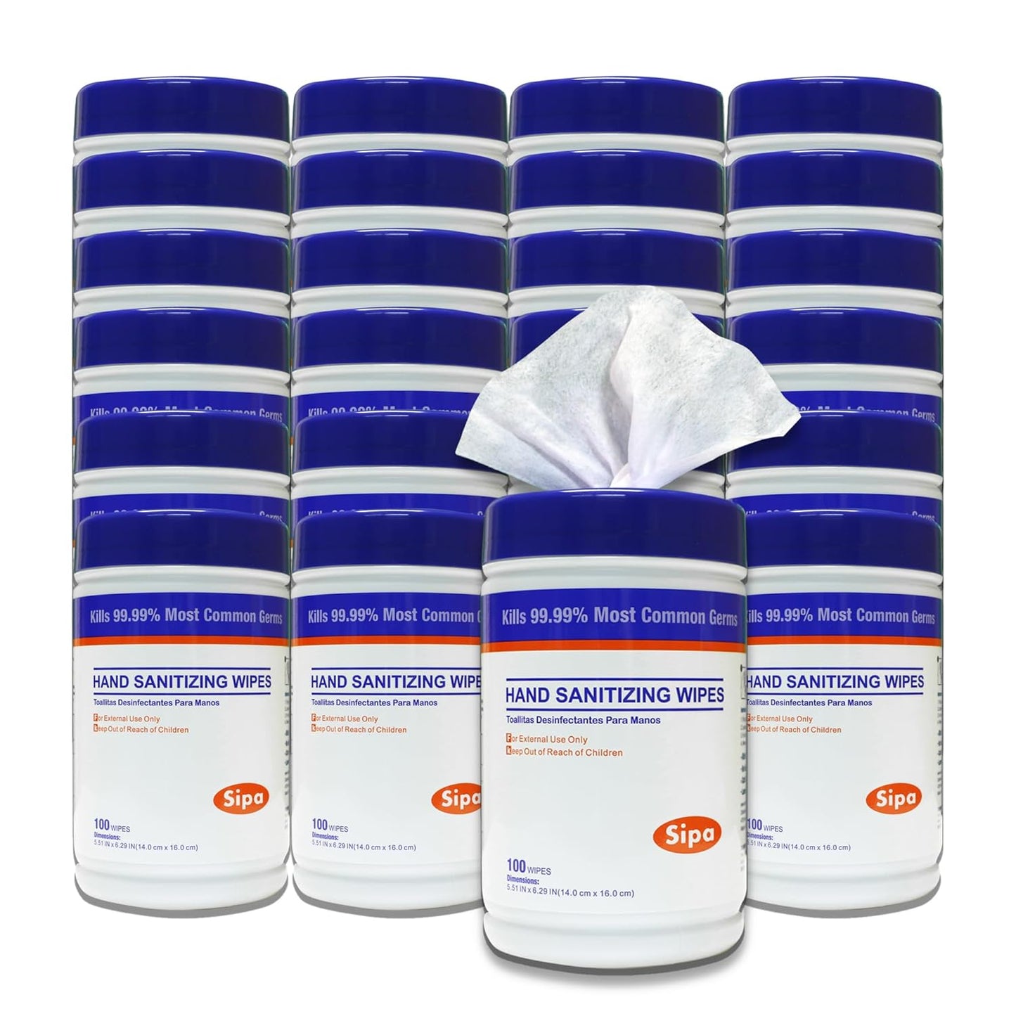 SIPA Hand Sanitizing Wipes 100 WIPES/CANISTER, Soft Textured Wipes, Fresh Scented, (24 CANISTERS)