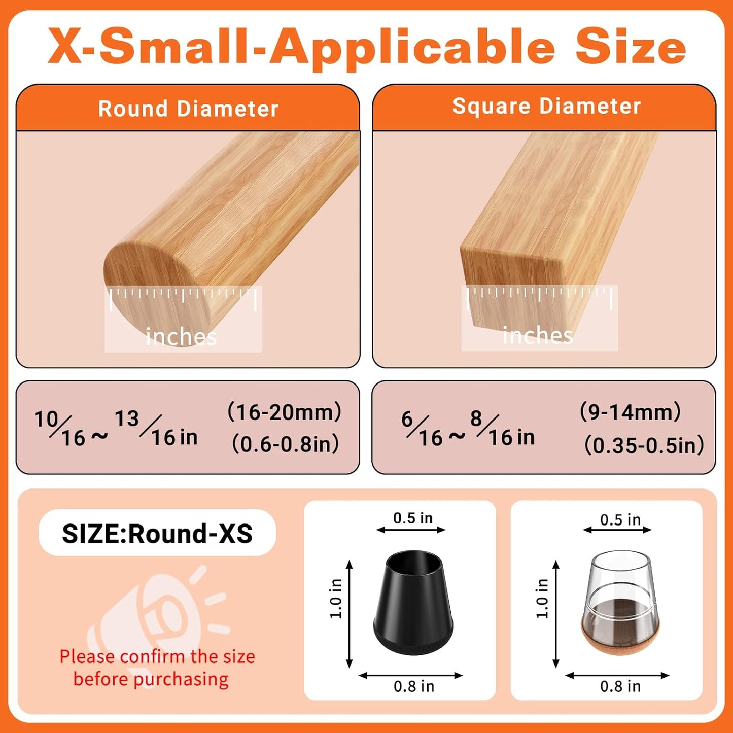 Chair Leg Floor Protectors Extra Small 24 Pcs,Silicone Chair Leg Protectors for Hardwood Floors/Tiles,360°Wrapped Felt Bottom to Prevent Scratch and Reduce Noise, Round Black