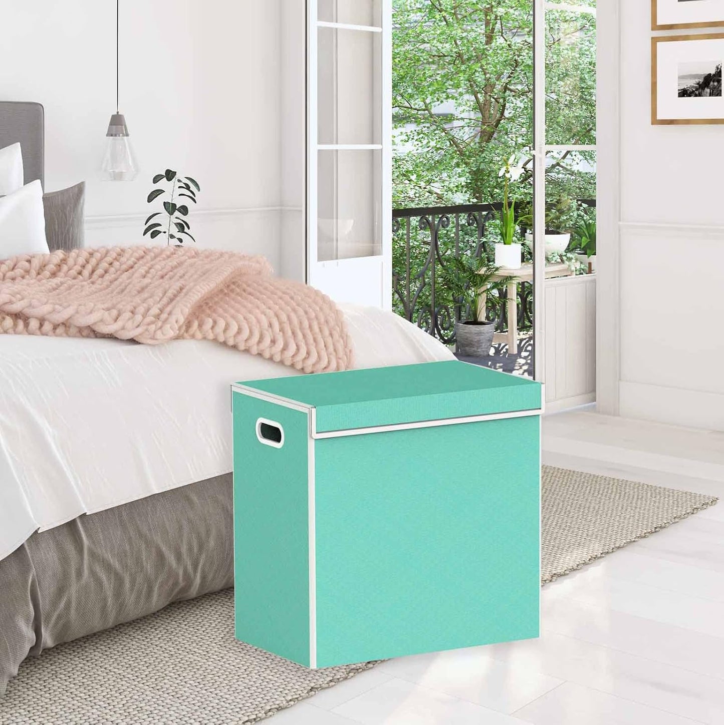 Simple Houseware Double Laundry Hamper with Lid and Removable Bags, Turquoise