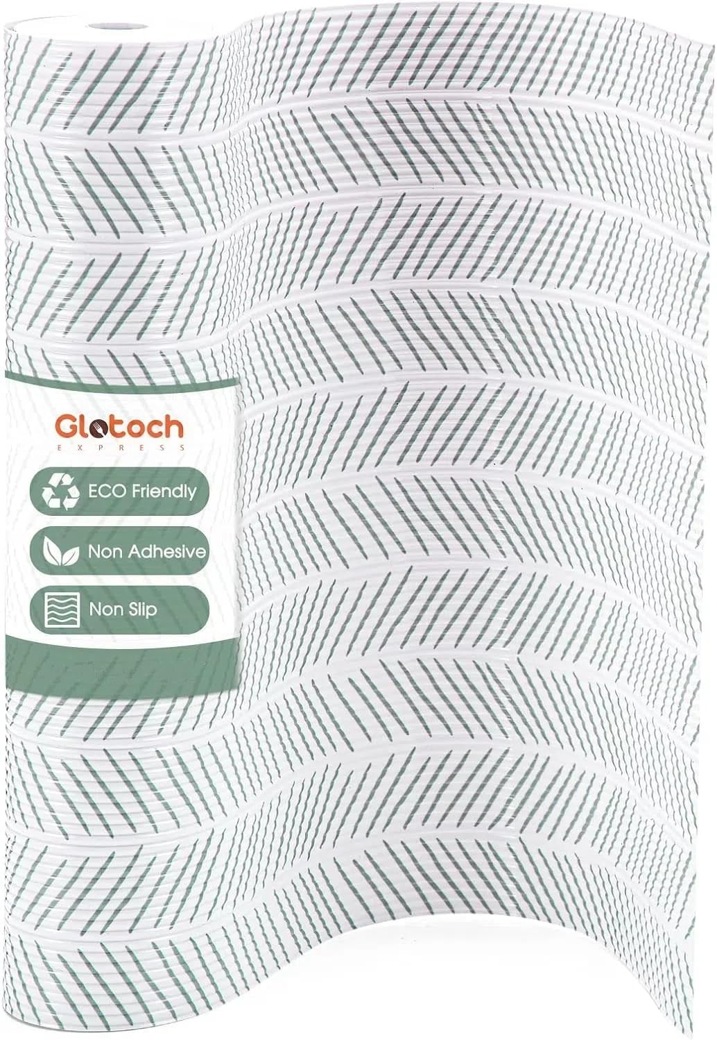 Glotoch Non Adhesive Shelf Liners for Kithchen Cabinets,Non Slip Waterproof Drawer Liners for Dresser, Liner, Fridge, Wire Shelving,Pantry,Heavy Duty, White and Green Herringbone 12X60 Inch