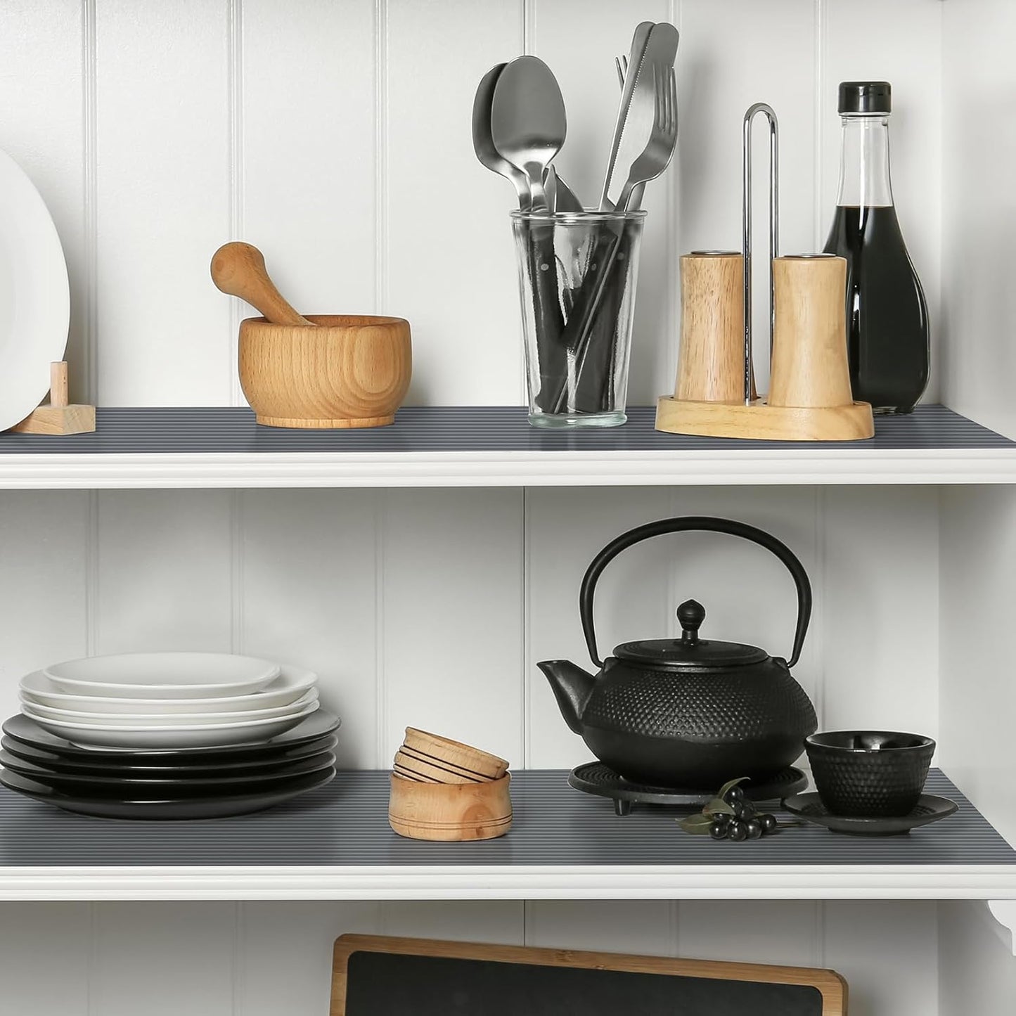 Shelf Liners for Kitchen Cabinets Drawer Liner Non Adhesive Cupboard Mat EVA Material Waterproof Refrigerator Mats Washable Fridge Liner for Cupboard and Desks Liner Gray 17.3 x 393.7 Inches