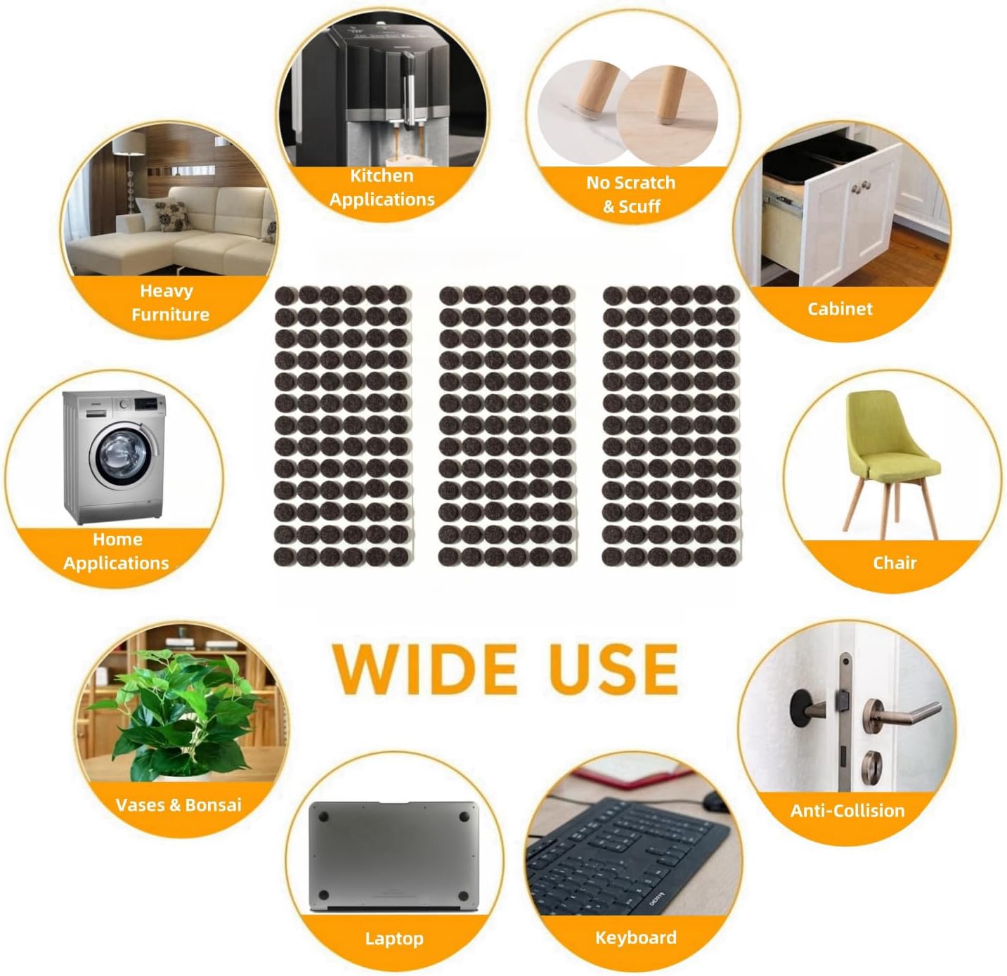 Furnigear Felt Pads Small 3/8" Felt Pads for Cabinet Doors Bumpers, Cabinet Cushion Dots Felt Cabinet Door Stops, Self Adhesive Thick Bumper Pads to Protect Surfaces -Anti Scratch 234 Pcs Round Brown