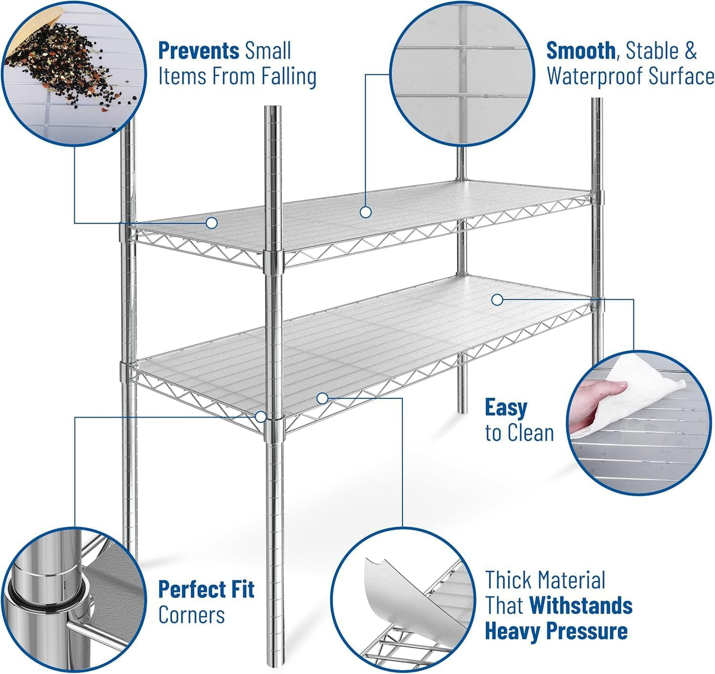 Shelf Liners for Wire Shelf System: Set of 5 in Graphite: 18 x 60 inch: Plastic Wire Shelving Shelf Mats