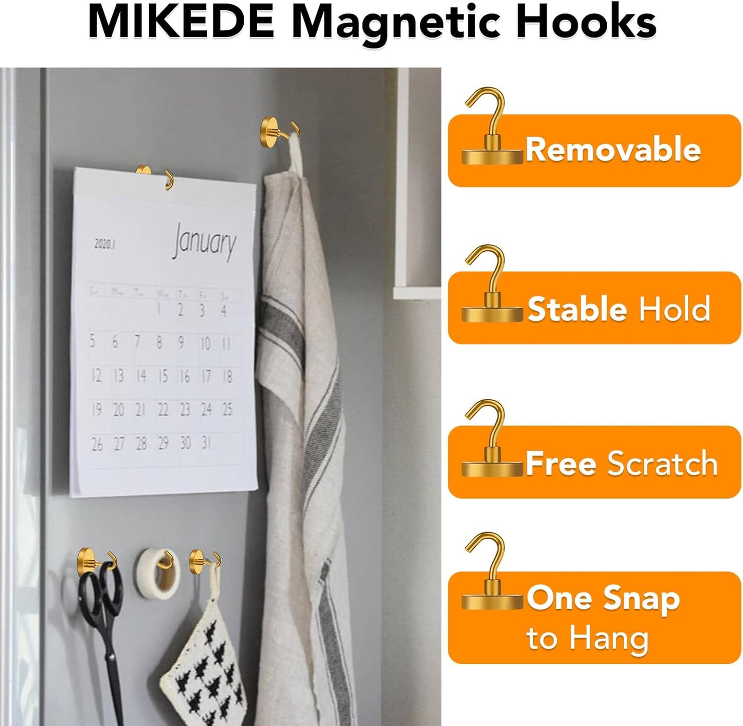 MIKEDE Magnetic Hooks,150LB Heavy Duty Magnets with Hook, Super Strong Magnets Neodymium Extra Cruise Strength for Hanging(Yellow, 10 Pack)