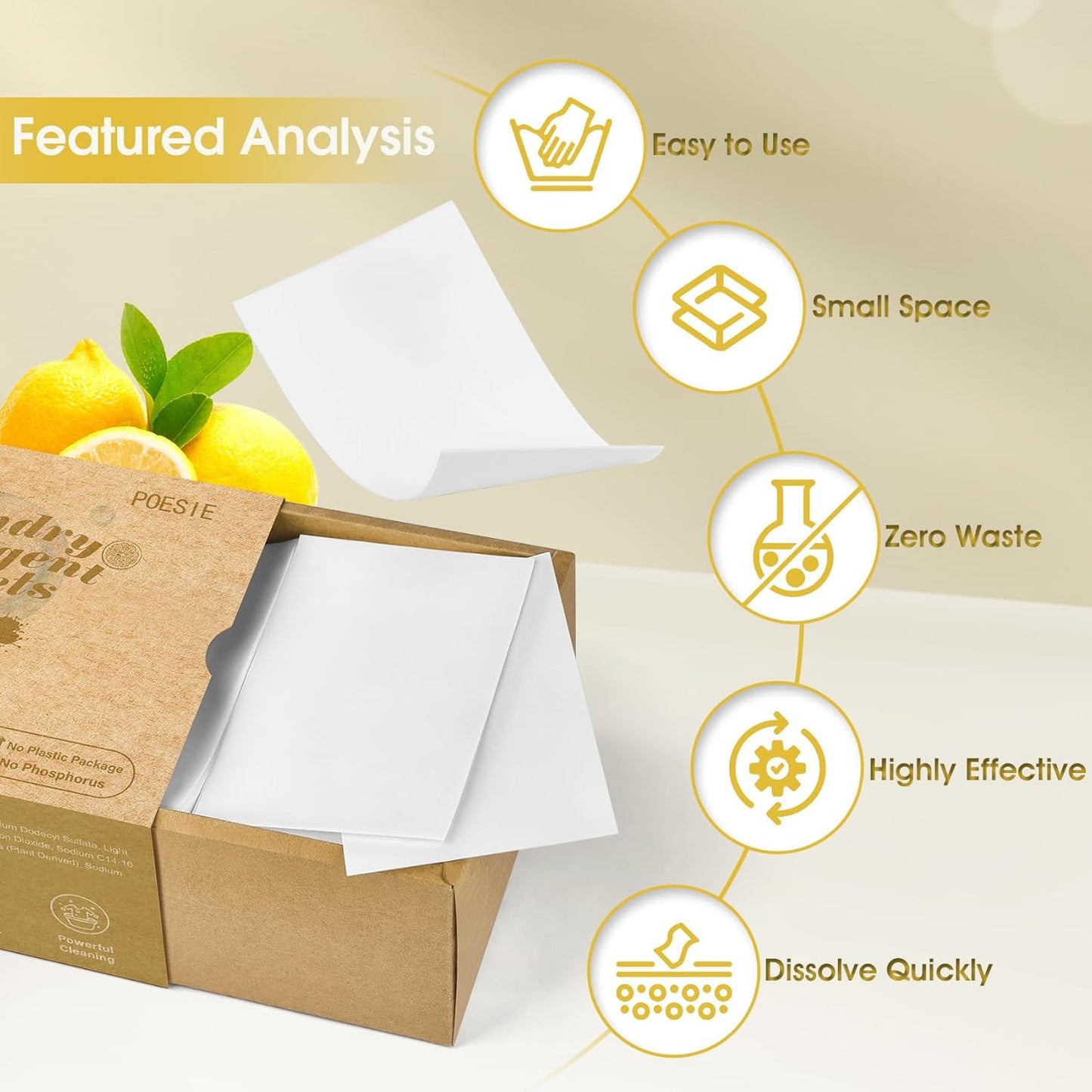 Poesie Laundry Detergent Sheet Lemon Scent 160 Count Non Plastic Travel Laundry Kit No waste Portable Washing Sheets Detergent for Machine Wash & Hand Wash