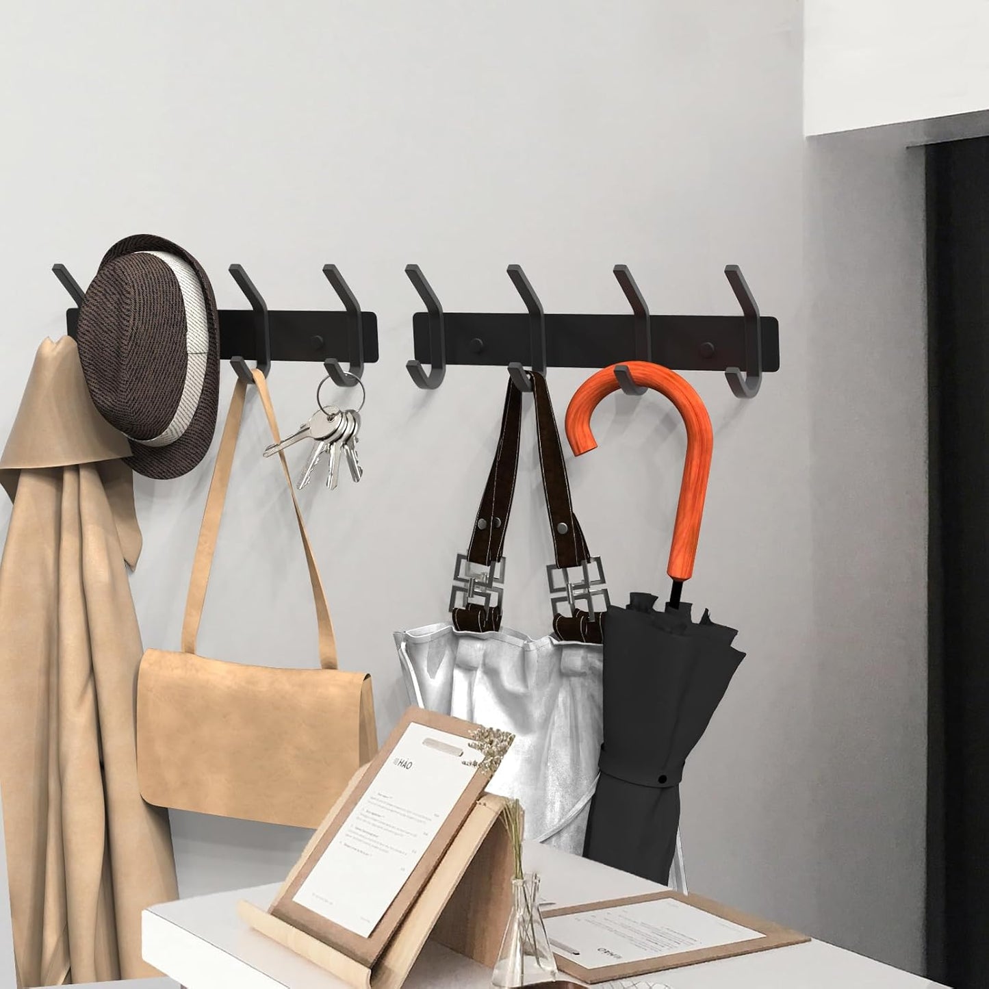 VAEHOLD Wall Hooks, Heavy Duty Aluminum Towel Hooks for Hanging Coat, Hat, Key, Clothes, Closet Hook Wall Mount for Kitchen, Bathroom, Office (“C“ Shape Coat 4 Hooks 2 Pack)