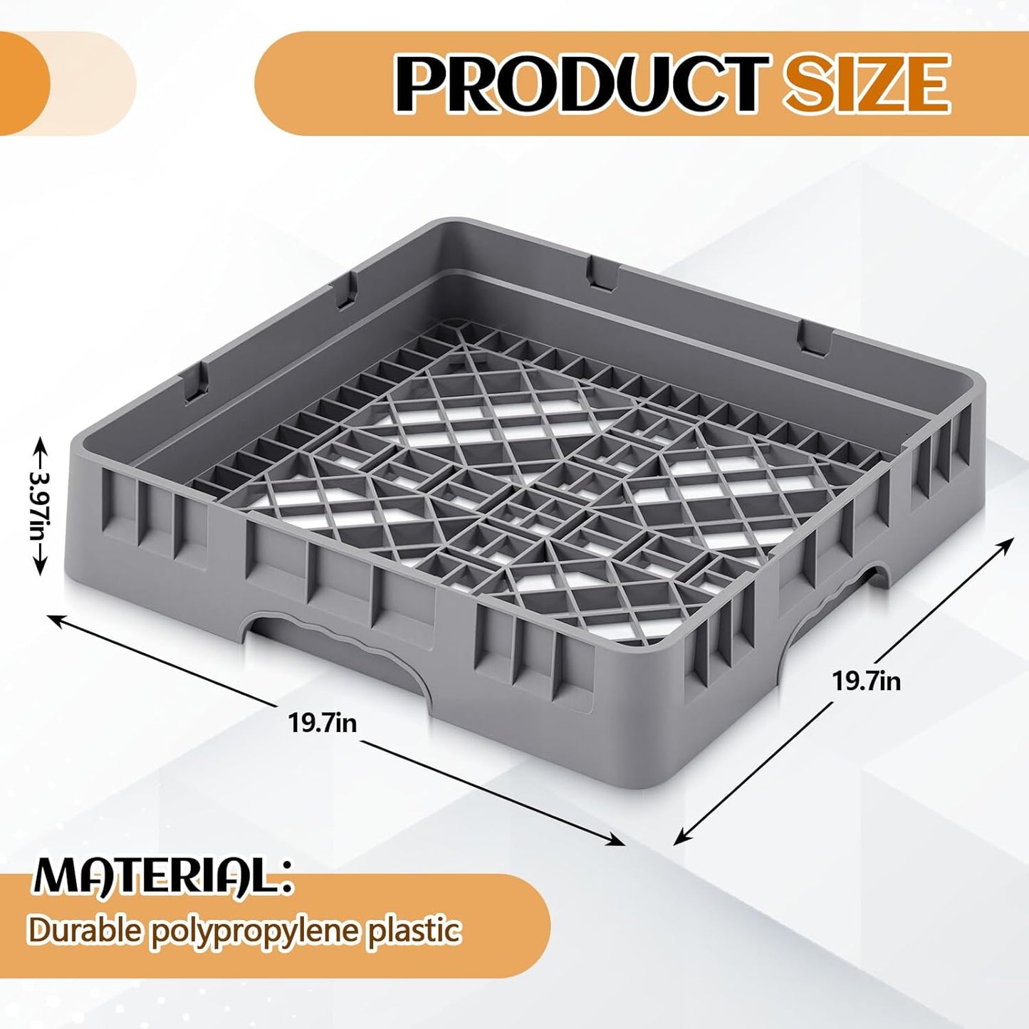 Commercial Dishwasher Tray Rack Polypropylene Full Size Flatware Rack for Bowls Plates Knives Forks Cups, Gray