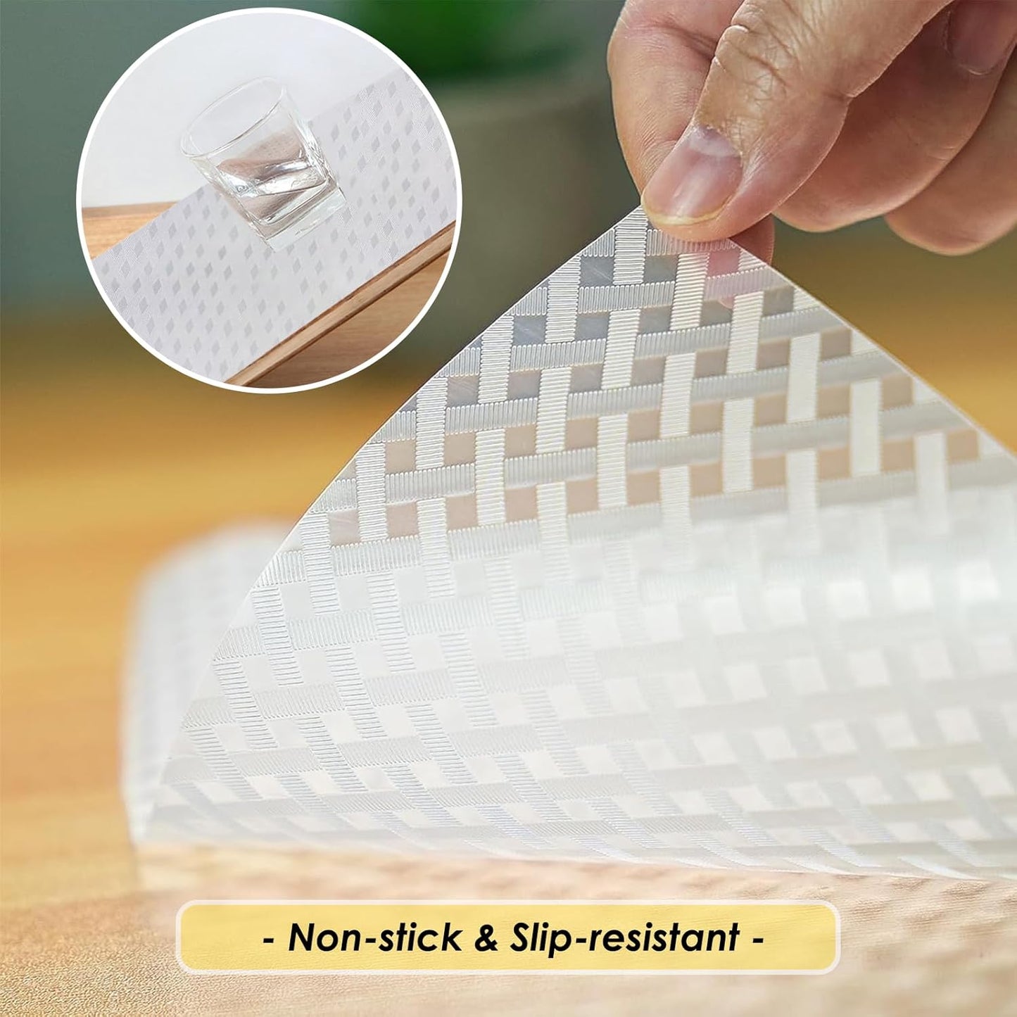 Shelf Liners for Kitchen Cabinets and Drawers, Non-Adhesive and Anti-Slip, Waterproof and Easy to Clean, Durable EVA Cabinet Mat for Refrigerator, Cupboard, Table (White, 17.5" W x 196.8" L)