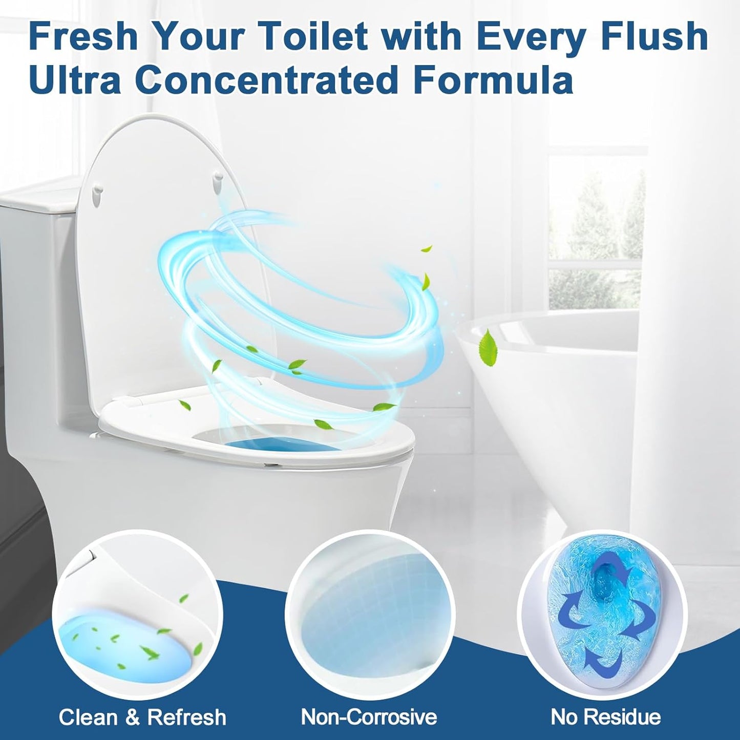 Automatic Toilet Bowl Cleaner Tablets Blue Gel Toilet Tank Cleaners, Septic-Safe Hard Water Ring Stain Remover, Prevent Stain Build Up Bathroom Cleaning & Deodorizer - 60 Tabs