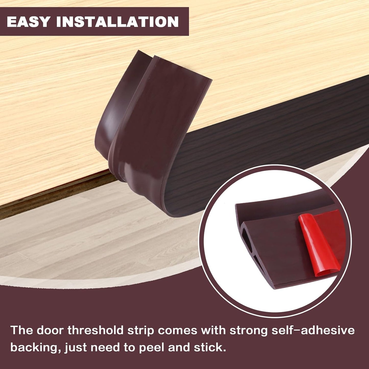Vinyl Door Threshold Flooring Transition Strip Self Adhesive Carpet Edging Strip for Laminate Doorway Edge Threshold from 3/5" to 4/5" (Black Walnut Wood Grain, 6.6 Ft)