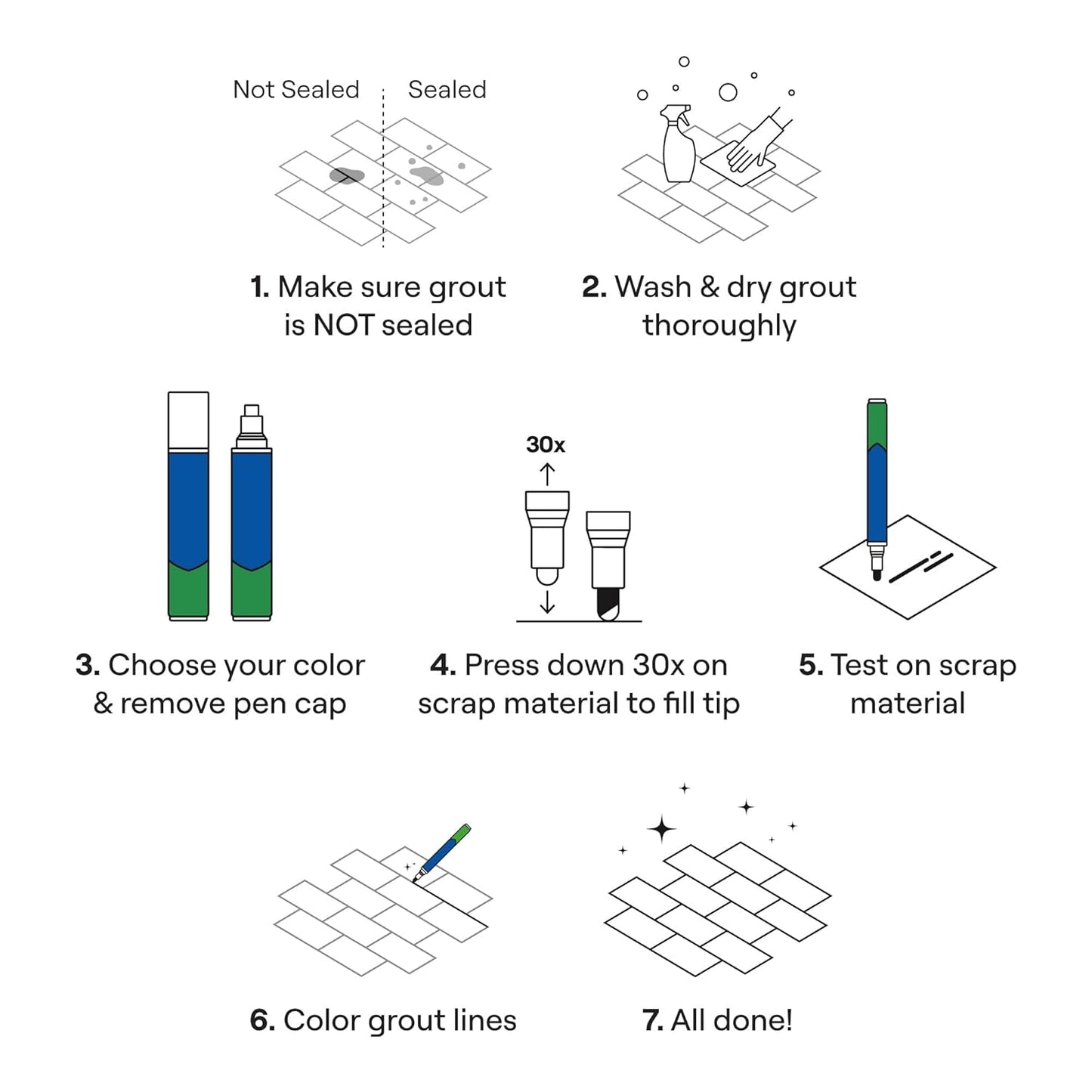 Grout Pen Cream Tile Paint Marker: Waterproof Grout Paint, Tile Grout Colorant and Sealer Pen - Narrow 5mm, 2 Pack with Extra Tips (7mL) - Cream