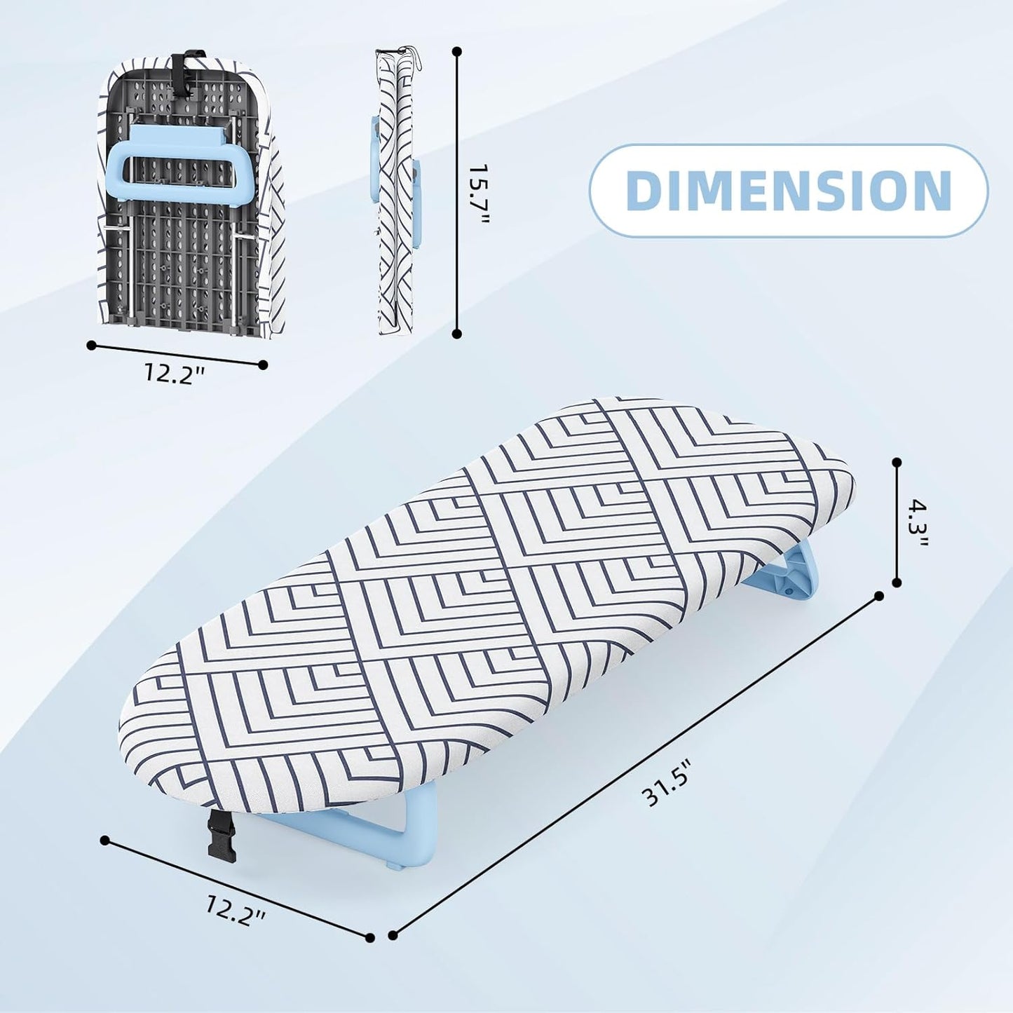 Small Ironing Board Tabletop, Foldable Mini Ironing Board, Table top Ironing Boards Small with Hanging Rope, Compact Portable Ironing Boards Save Space, Iron Board 32x12, Iron Table Stand White