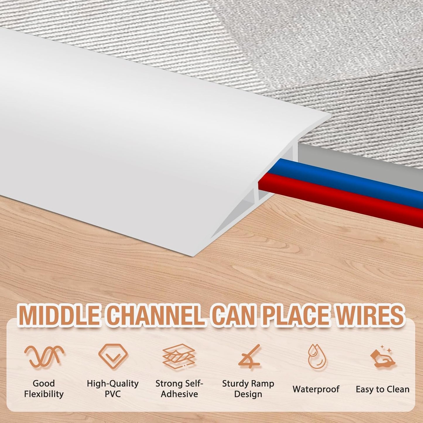 Floor Transition Strip Self Adhesive Vinyl Door Threshold for Doorways Carpet Edging Trim Overlap Edge Reducer for Laminate Floor, Carpet, Tile (White, 1/5" to 2/5", 6.6Ft)