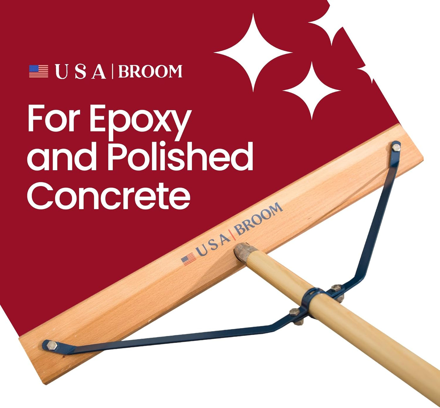 36" Soft/Fine Sweep Indoor Push Broom with 60" Handle. Ideal for Epoxy & Polished Floors. Durable American Made Steel Brackets-All Stainless Steel Hardware. No Plastic. 100% Made in The USA.