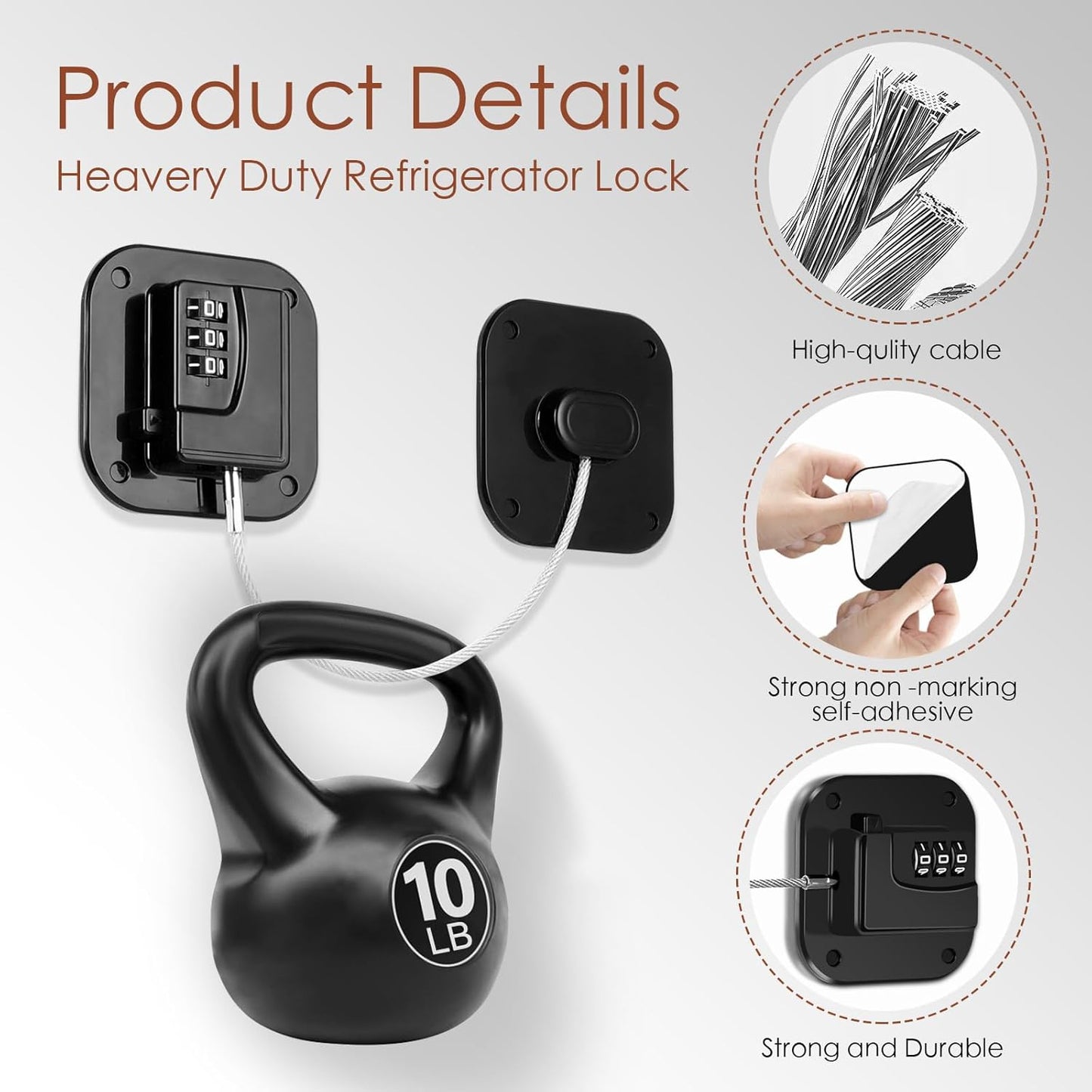 Refrigerator Lock, Combination Lock for Refrigerator Cabinets, Drawers, Heavy Duty Fridge Lock, Easy Install No Keys Needed (2 Pack)