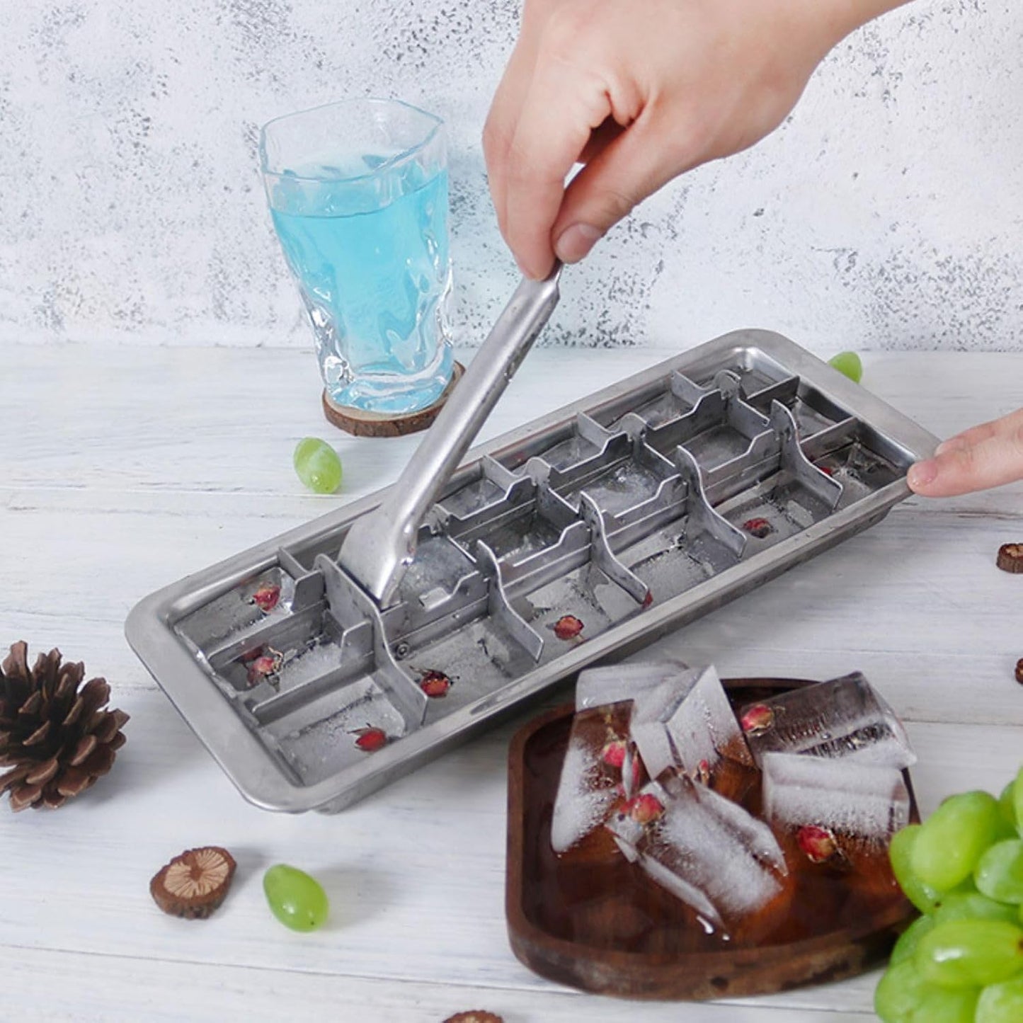 3 Pack Stainless Steel Ice Cube Trays, 18 Slot Ice Tray with Easy Release Handle Detachable Ice Trays for Easily Making Various Ice Cubes and Frozen Foods 10.9x4.4x2.2 inches