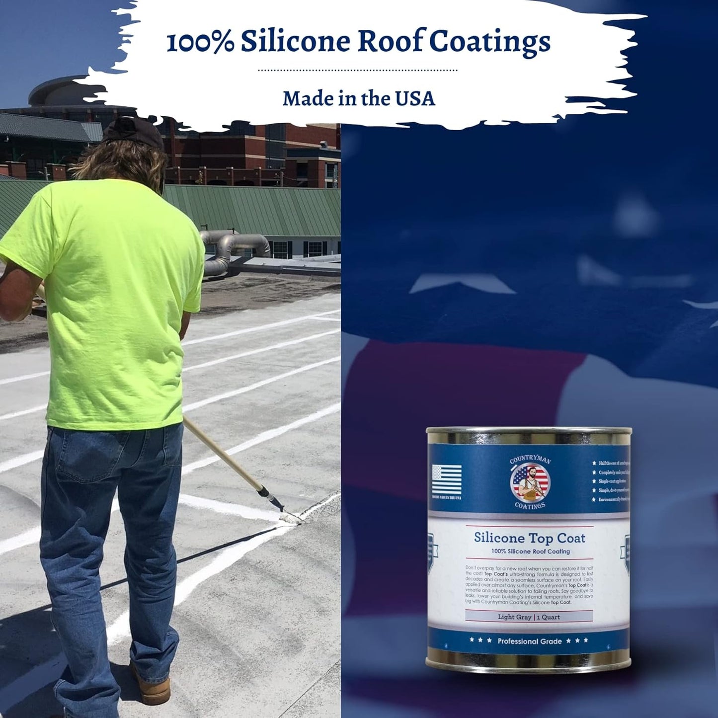 Countryman Coatings - 100% Silicone Roof Coating - Restore Your Roof in a Day - Seal Leaks, Cracks, Seams, Penetrations - Adheres to All Surfaces (1 Quart, Light Gray