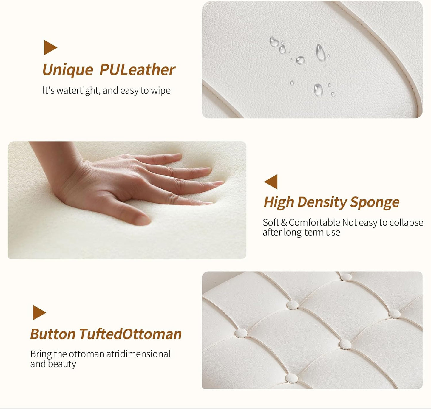 Small 38 Inches Long White Ottoman Bench with Storage,Footstool Furniture End of Bed Benches,Faux Leather Ottomans and Seat for Foot Rest in Bedroom, Living Room, Entryway