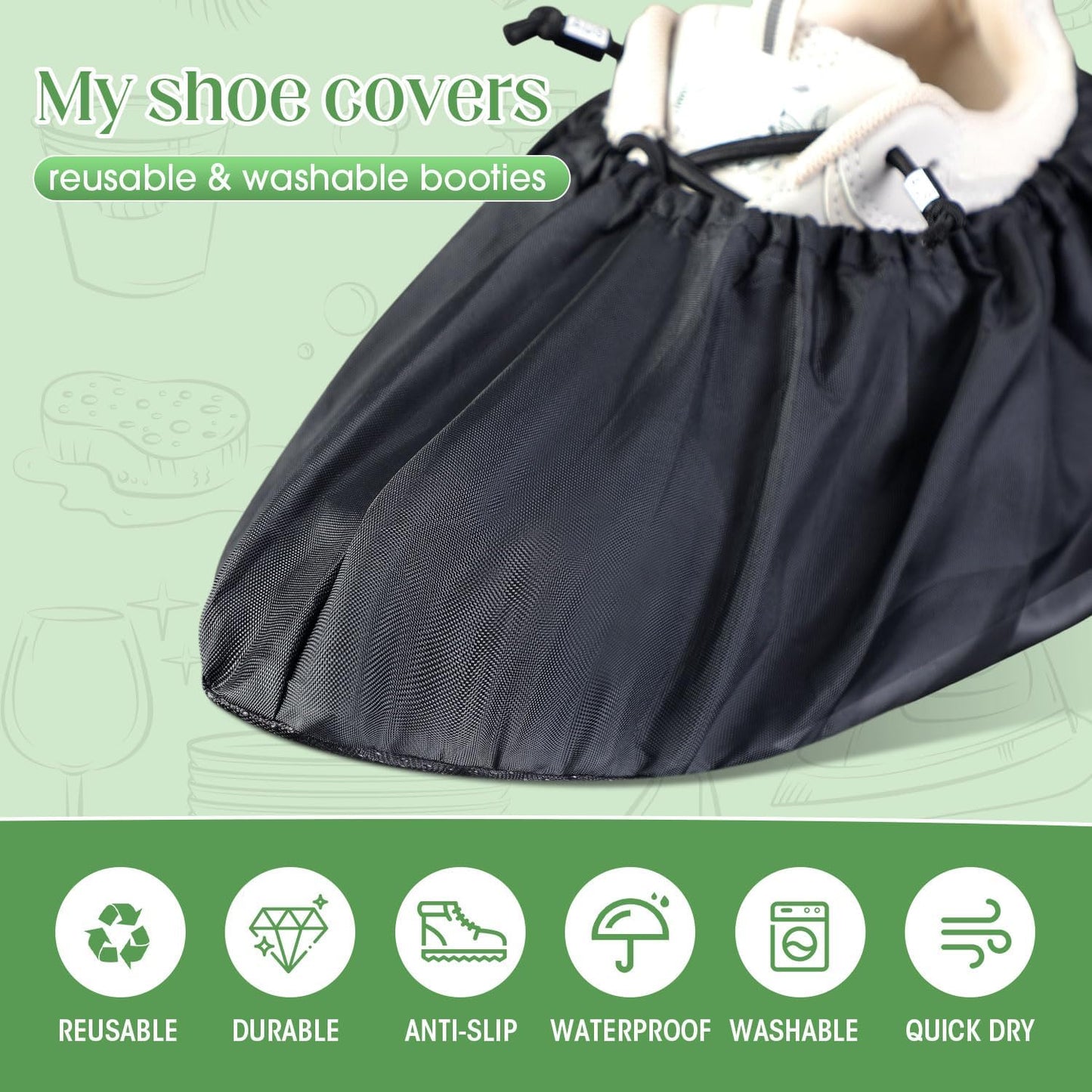 Frienda 8 Pairs Non Slip Reusable Shoe Covers Waterproof Boot Covers for Household Carpet Floor Protection Machine Washable (X-Large)