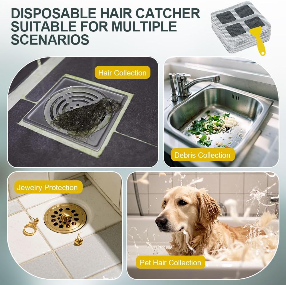 80PCS 4"x4" Disposable Hair Drain Stickers, Anti-Blocking Filter Screen Self-Adhesive Mesh Drain Covers for Bathroom, Bathtub, Sink, Kitchen, Laundry Room, Shower